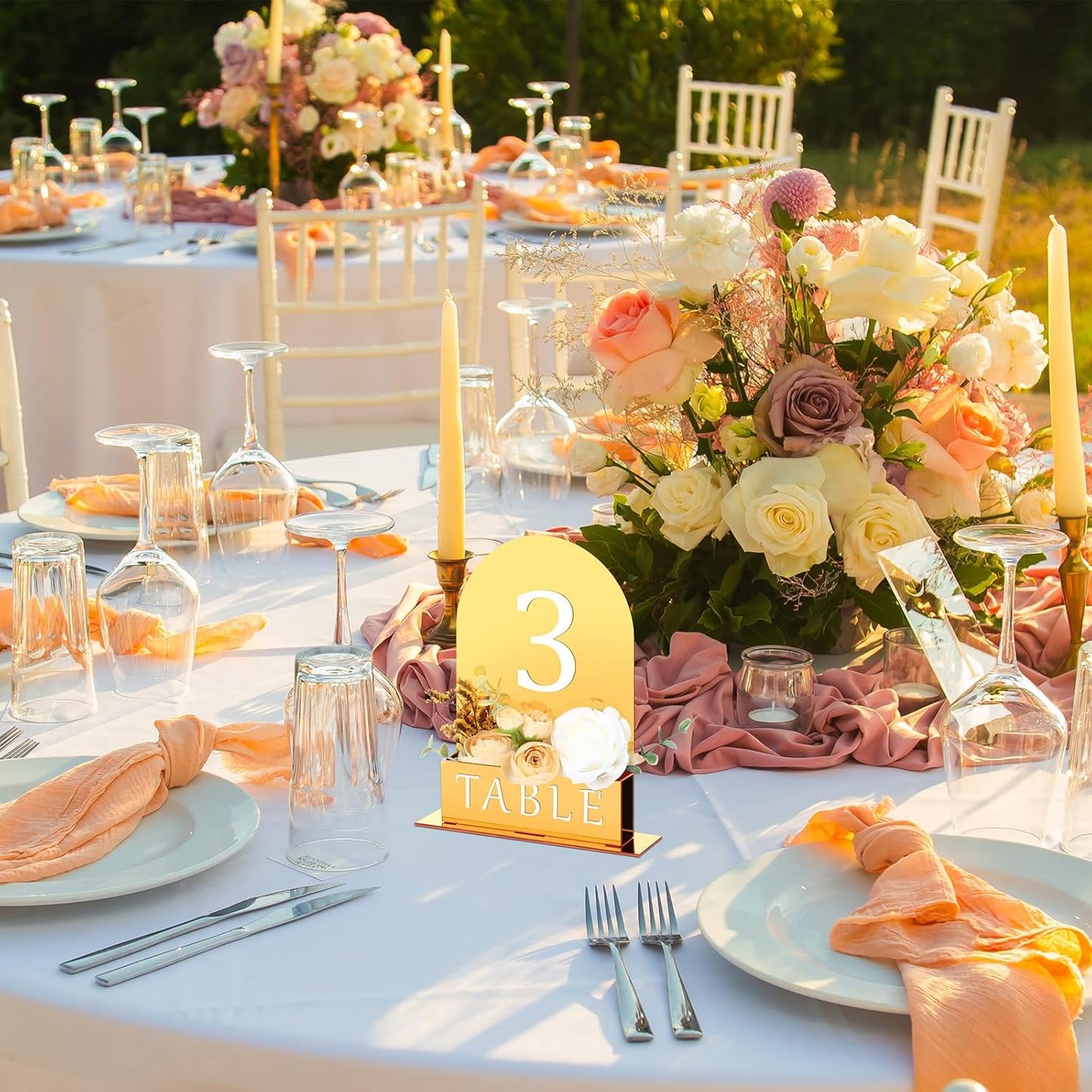 Table Number 1-15 for Wedding Reception Arch Acrylic Wedding Table Number with Flower Trough 5" x 7" Mirrored Rustic Centerpiece for Reception Bridal Shower Party Catering Banquet(Gold)