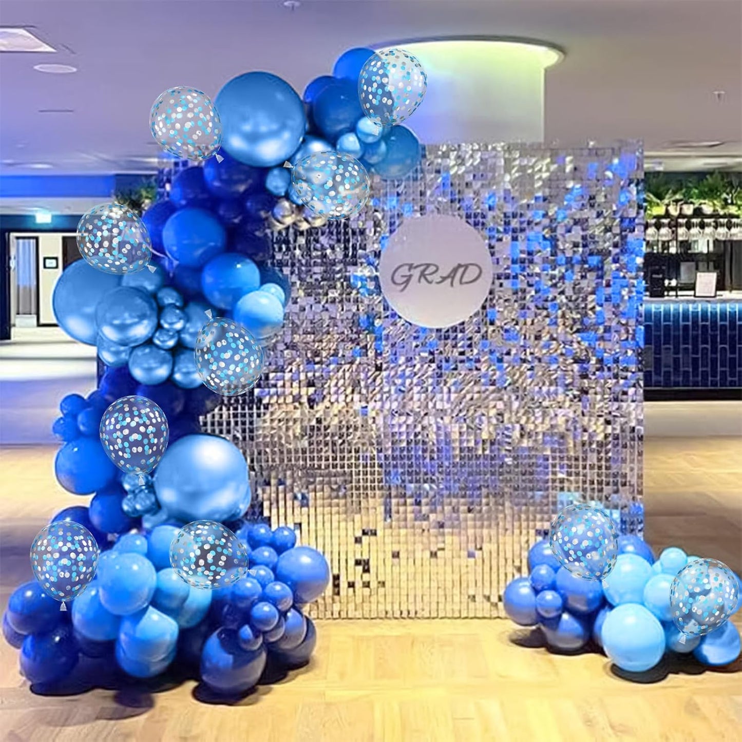 Royal Blue Balloons 12Inch Metallic Chrome Dark Light Blue Party Balloons, Silver Confetti Latex Balloons Set for Birthday Wedding Ocean Theme Party Decorations Graduation