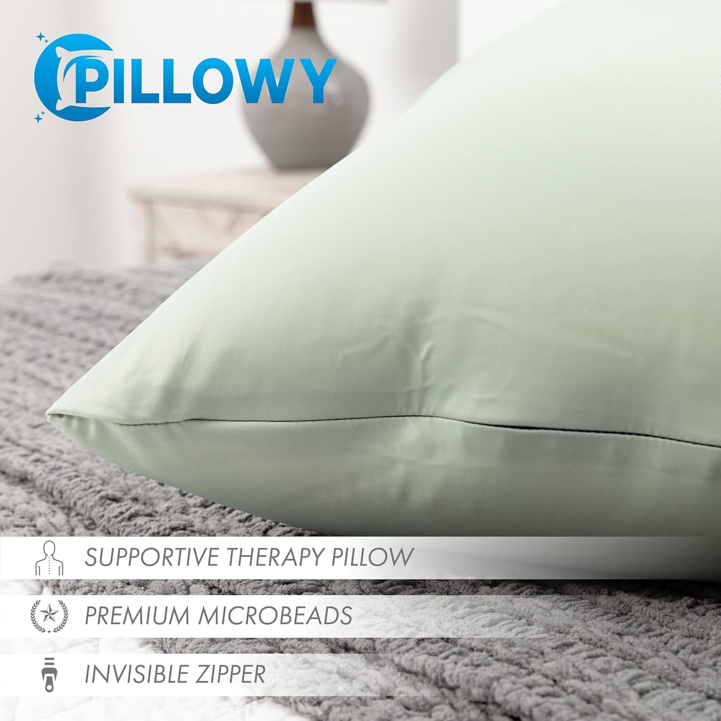 PILLOWY 12" x 20" Throw Pillow - Cadet Grey: 1 PCS Luxurious Premium Microbead Pillow with 85/15 Nylon/Spandex Fabric. Forever Fluffy, Outstanding Beauty & Support. Silky, Soft & Beyond Comfortable