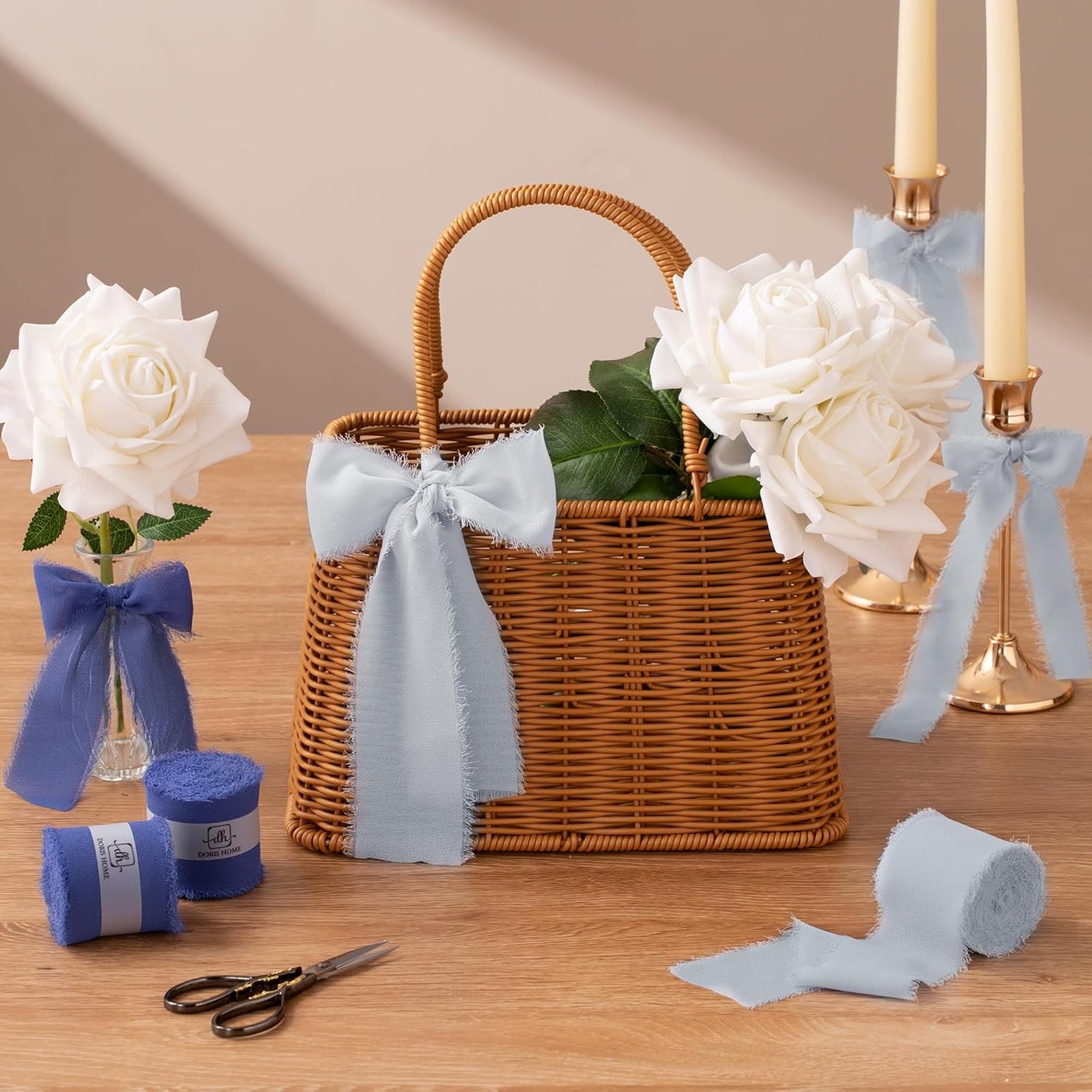 DORIS HOME Electric Blue Chiffon Ribbon for Flower Bouquet, 2" x21Yd Fabric Ribbon for Gift Wrapping, Handmade Frayed Ribbon for Wedding, Chiffon Silk Ribbon for Christmas Decorations