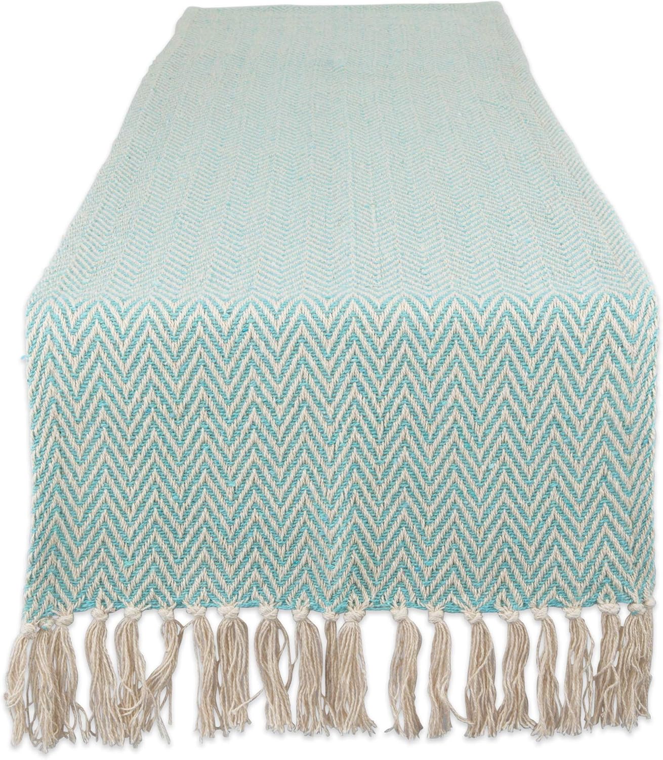 DII Woven Basic Tabletop Collection Chevron Table Runner, 15x72, Aqua