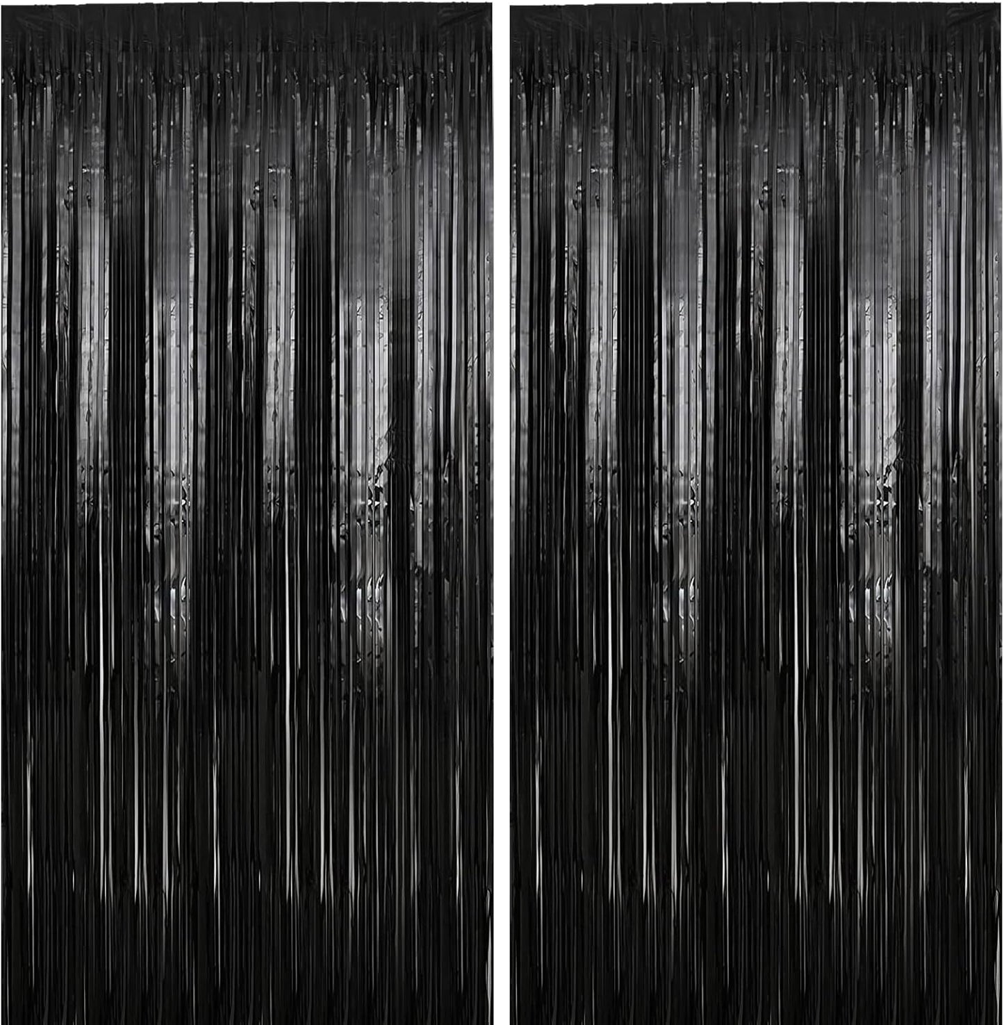 2 Pack 3.28 ft x 6.56 ft Black Tinsel Curtain Party Backdrop Decorations, Metallic Foil Fringe Backdrop Door for Halloween, Christmas, Birthday Graduation Wedding Party Streamers Photo Backdrop.