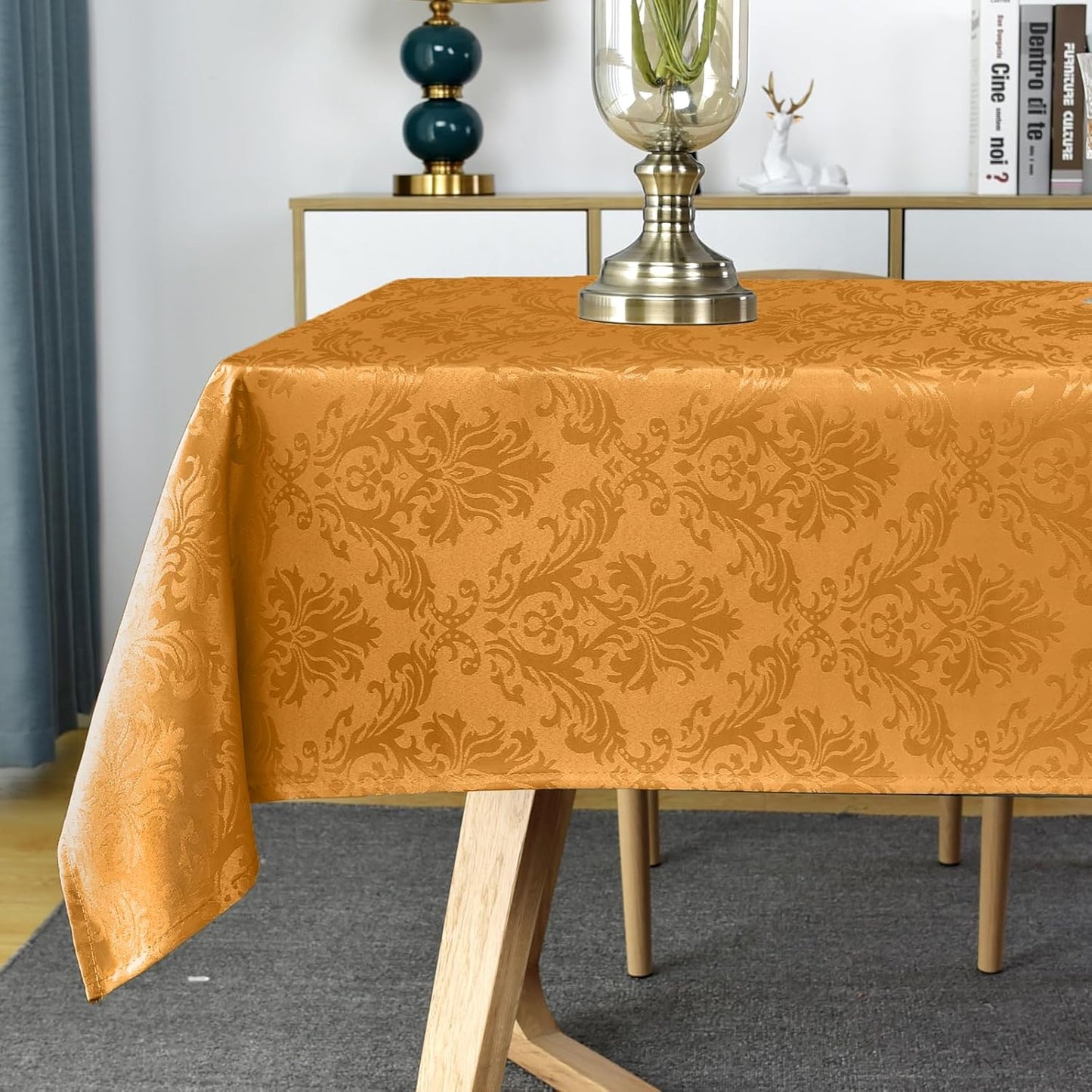SASTYBALE Square Jacquard Tablecloth Washable Spill Proof Wrinkle Resistant Damask Table Cloth, Soft Polyester Table Cover for Kitchen Parties Farmhouse, Amber 52×52 Inch