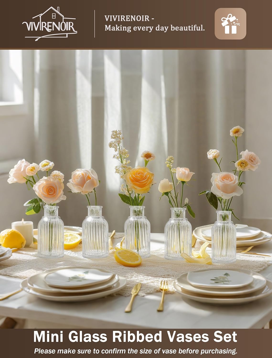 Glass Bud Vases Set of 36, Small Flower Vase in Bulk, Clear Mini Ribbed VaseS for Centerpieces, Modern Wedding Reception Table Decorations