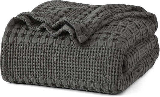 PHF 100% Cotton Waffle Weave Blanket Twin Size for Bed, Soft Lightweight & Breathable, All-Season Comfort, Luxury Aesthetic Woven Bedding for Home Decor, 66"x90", Charcoal Grey