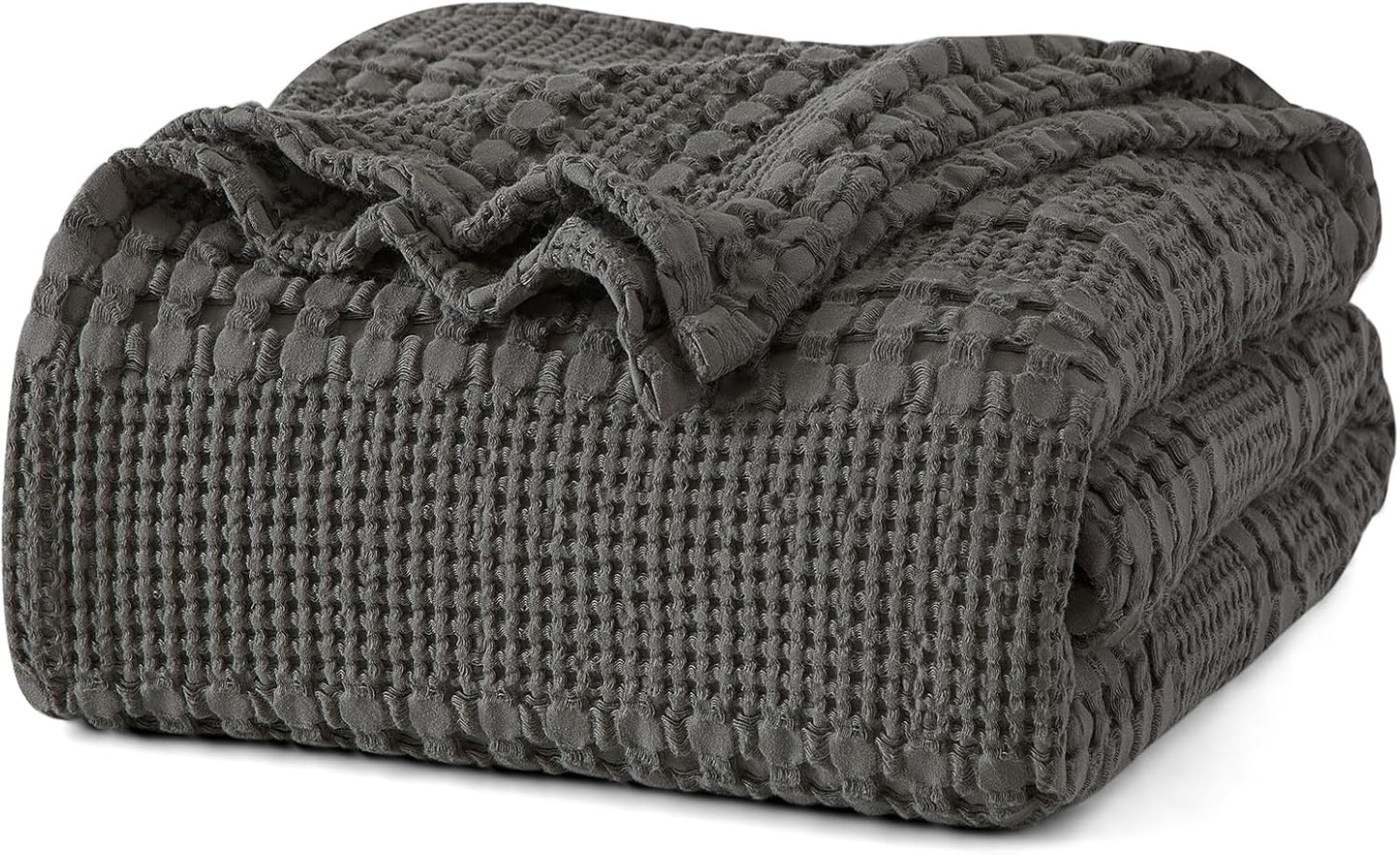 PHF 100% Cotton Waffle Weave Blanket Queen Size for Bed, Soft Lightweight & Breathable, All-Season Comfort, Luxury Aesthetic Woven Bedding for Home Decor, 90"x90", Charcoal Grey