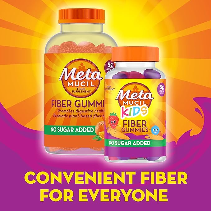 Metamucil Kids Fiber Gummies, No Sugar Added, 5g Prebiotic Plant-Based Fiber Supplement Blend, Mixed Berry Flavored, 120ct Gummies
