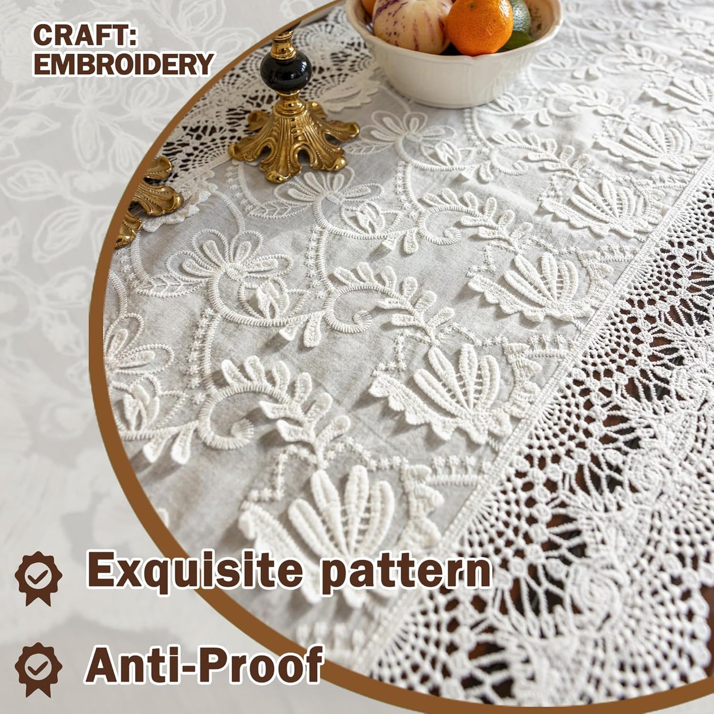 White Elegant Vintage Lace Table Runners,Wedding Lace Decor with Floral Embroidery,Tea Party Decor (White, 13.8X94.5 Inches)