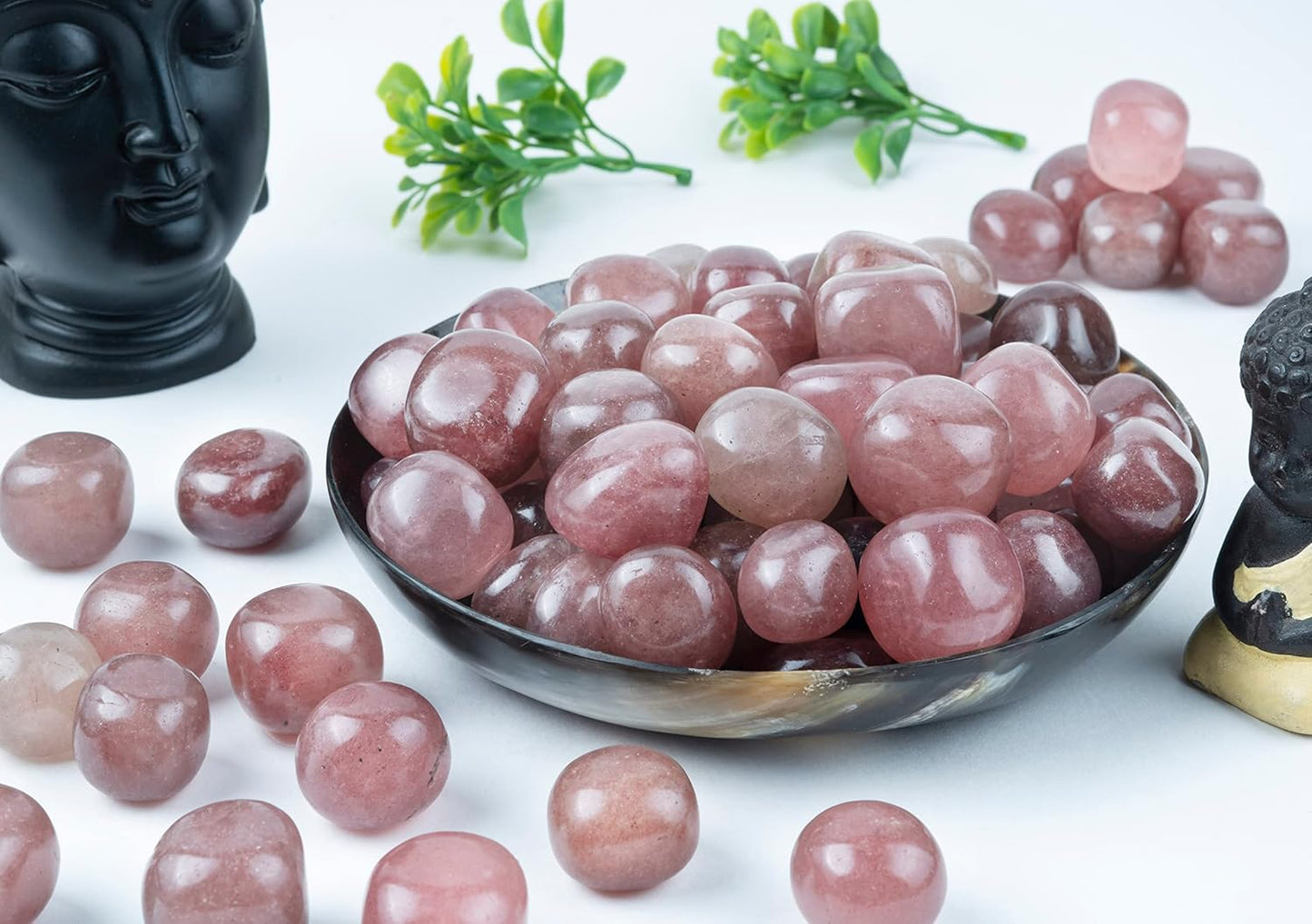 "Crocon 1LB Strawberry Quartz Tumbled Stones and Natural Crystal 2000+ Carats for Reiki Healing Crystal Polished, Chakra Balancing, Reiki Gift, Home Decor Size : 20-25 mm"