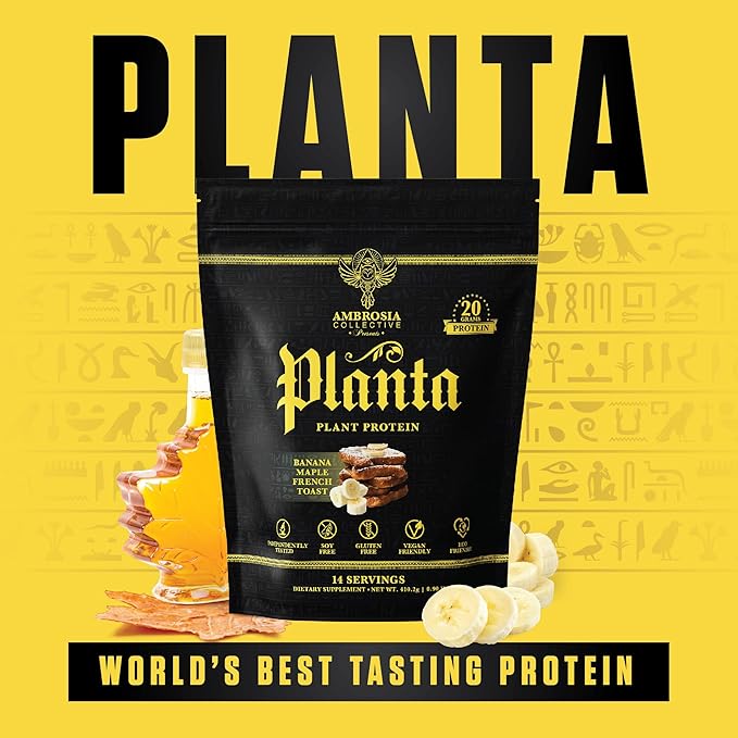 Ambrosia Planta - Premium Organic Plant-Based Protein | Vegan & Keto Friendly | Gourmet Flavors with No Bloating or Stomach Upset | No Added Sugar | 14 Servings | (Banana Maple)