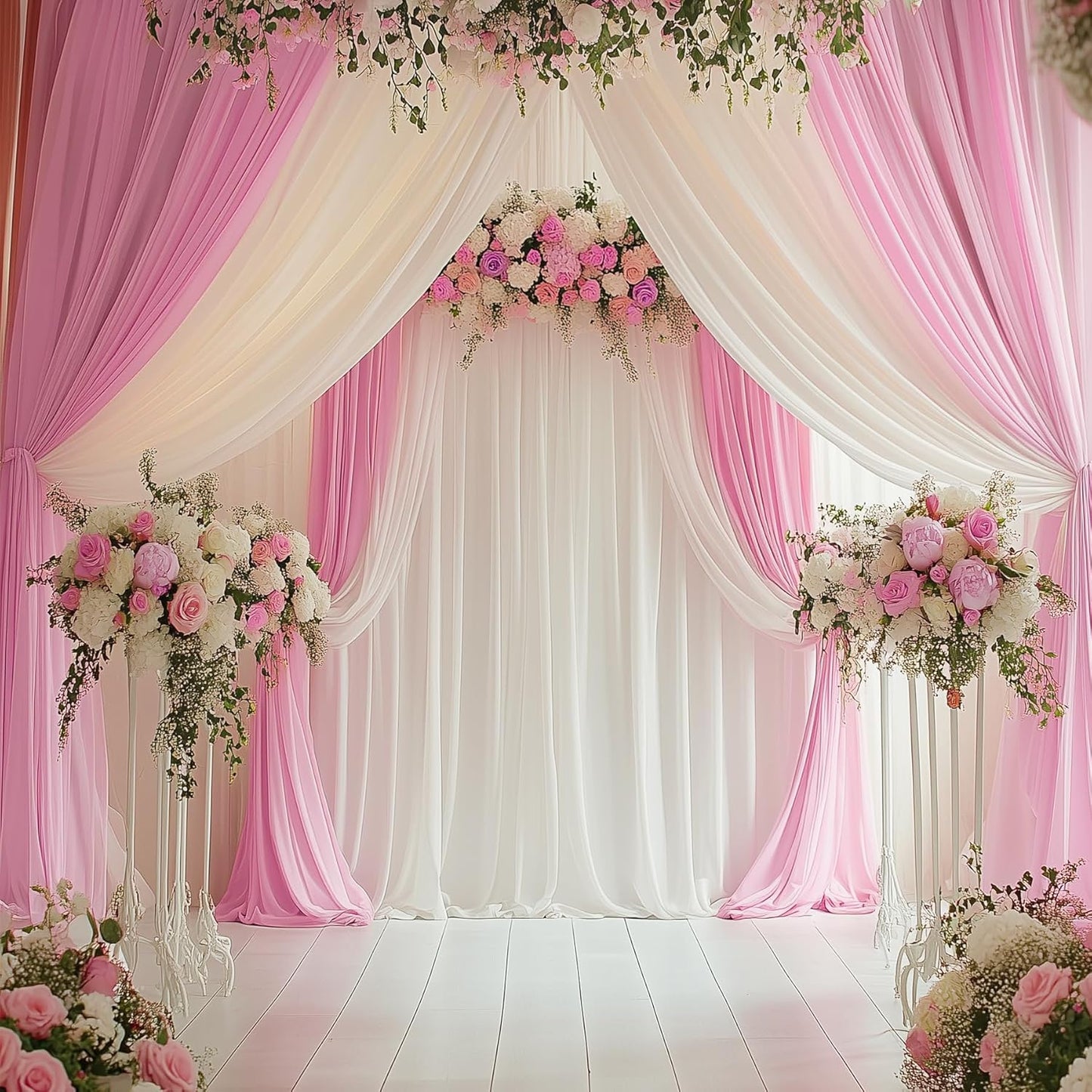 20ftx14FT Wrinkle Free Pink Backdrop Curtain, 4 Panels 14FT Height Pink Wedding Backdrop Drapes, Silky Polyester Back Drop Cloth for Birthday Photography Background Party Backdrop Draping