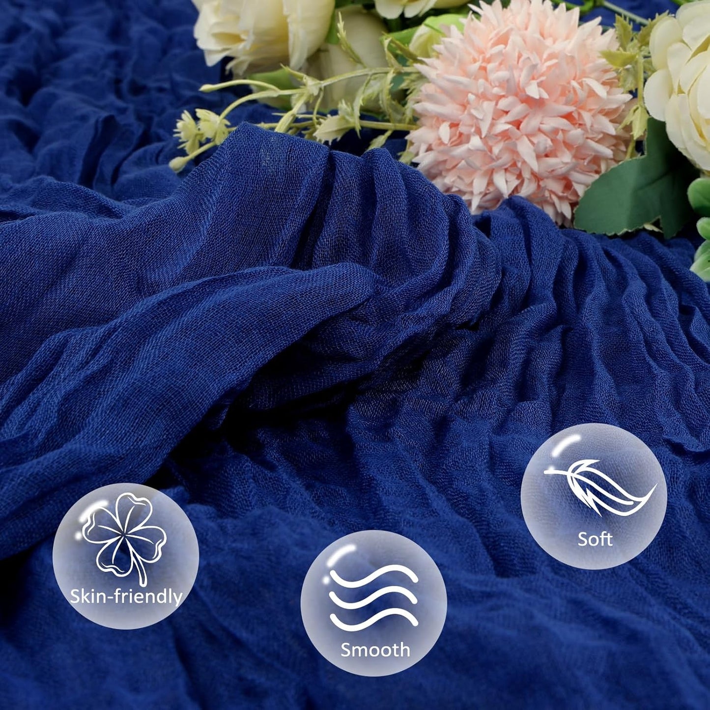 6 Pack Royal Blue Table Runner 10ft Boho Gauze Fabric Cheese Cloth Table Runner 35 x 120 Inch Rustic Sheer Runner for Romantic Wedding Decor Baby Shower Party Table Centerpiece Decorations