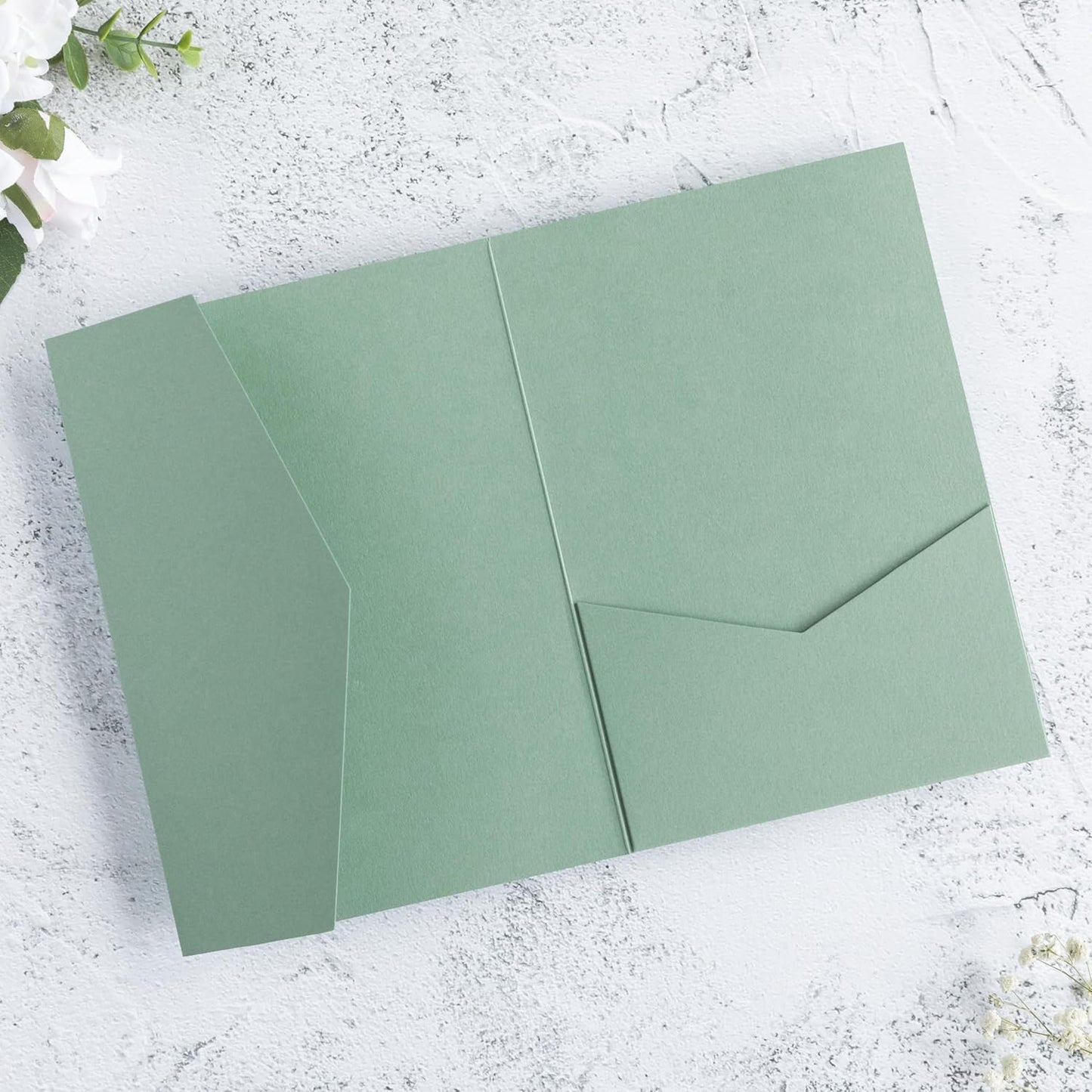 20 PCS Sage Green Tri-fold Laser Cut Wedding Invitation Pockets for 5x7 Wedding Cards Bridal Shower Engagement Quinceanera Invitation