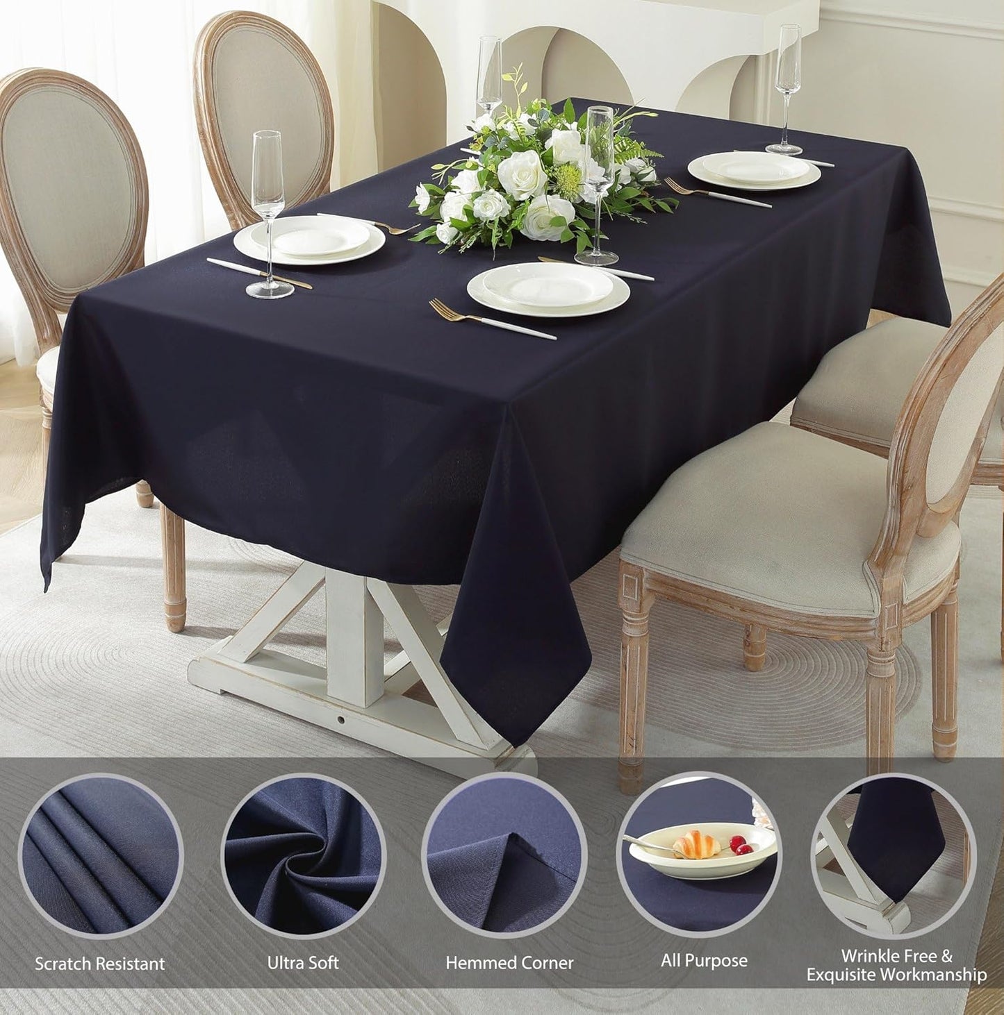 Craft And Party Rectangle Tablecloth, 70 x 120 Inch Navy Blue Tablecloth, Polyester Fabric Washable Table Cloth for Home, Party, Wedding or Restaurant Use.