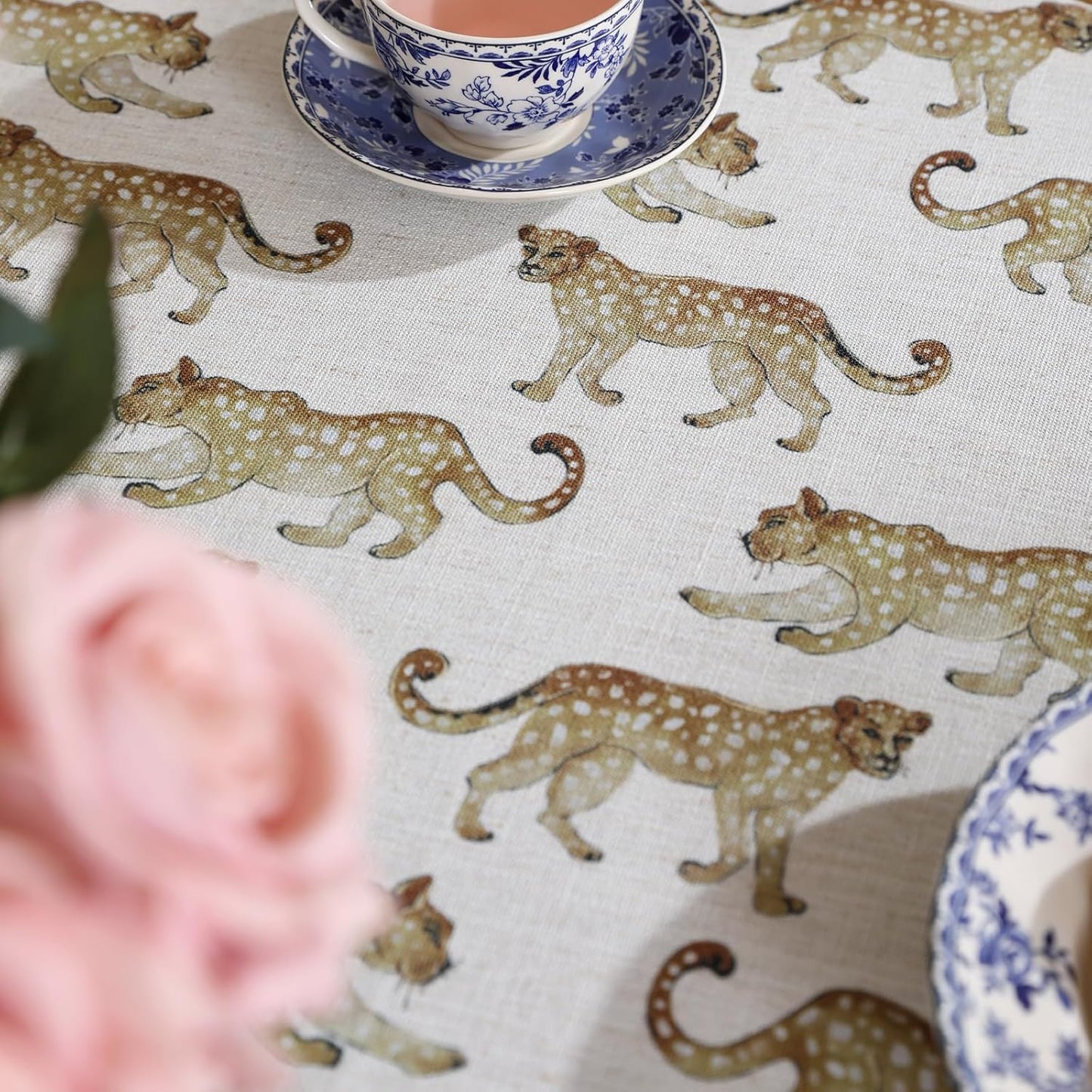 patdrea Designer Leopard Animal Linen Round Table Cloth,Soft Breathable Anti-Wrinkle Tablecloth,Decoration Table Cover for Kitchen Dining,Holiday Christmas,Thanksgiving,Party,Diameter 55"-from