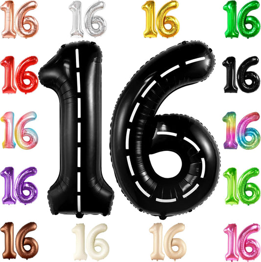 KatchOn, Giant Black 16th Birthday Balloons - 40 Inch | 16 Balloon Numbers, 16th Birthday Decorations for Boys | 16 Year Old Boy Birthday Decorations | Number 16 Balloon, Anniversary Decoration