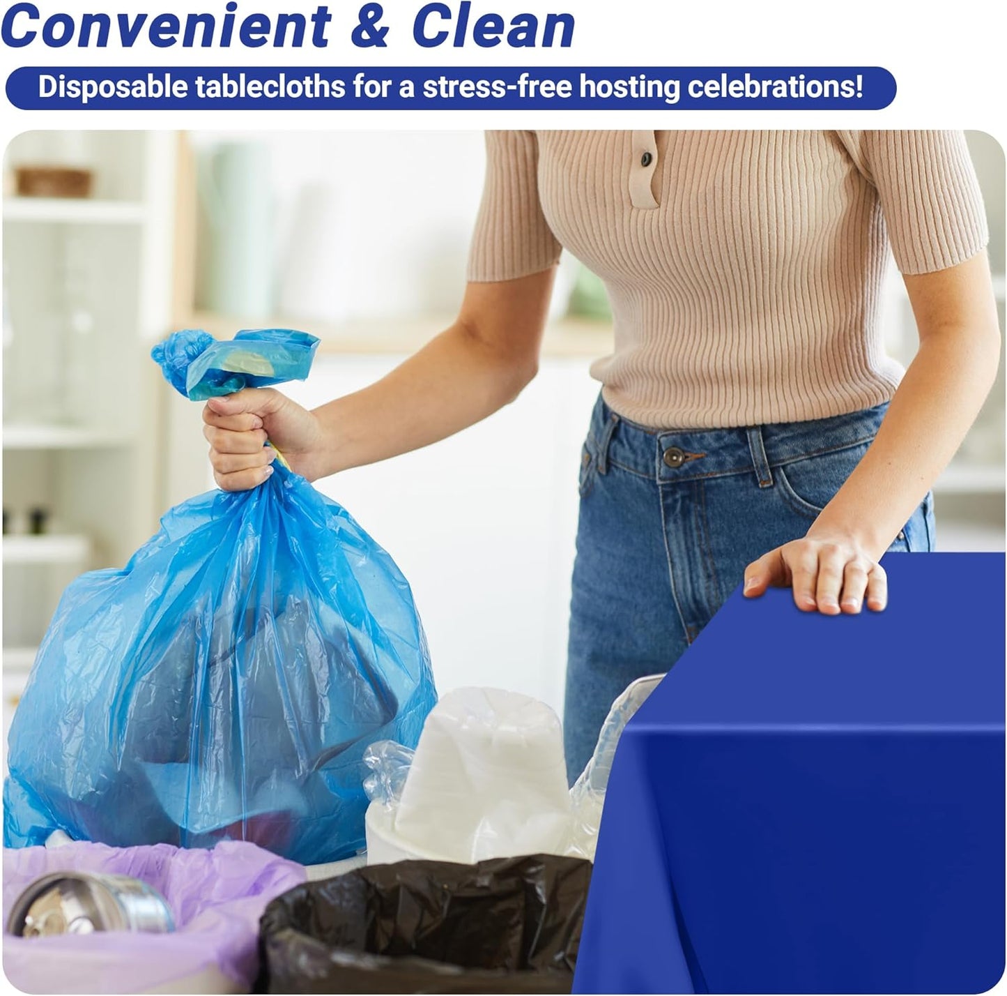 12 PCS Waterproof Plastic Table Cloth, Blue Rectangle Disposable Table Cover, Table Cloth Rectangle Table, 54 X 108 IN Wrinkle-Resistant Smooth Tablecloth for Parties Weddings Picnics Decorations