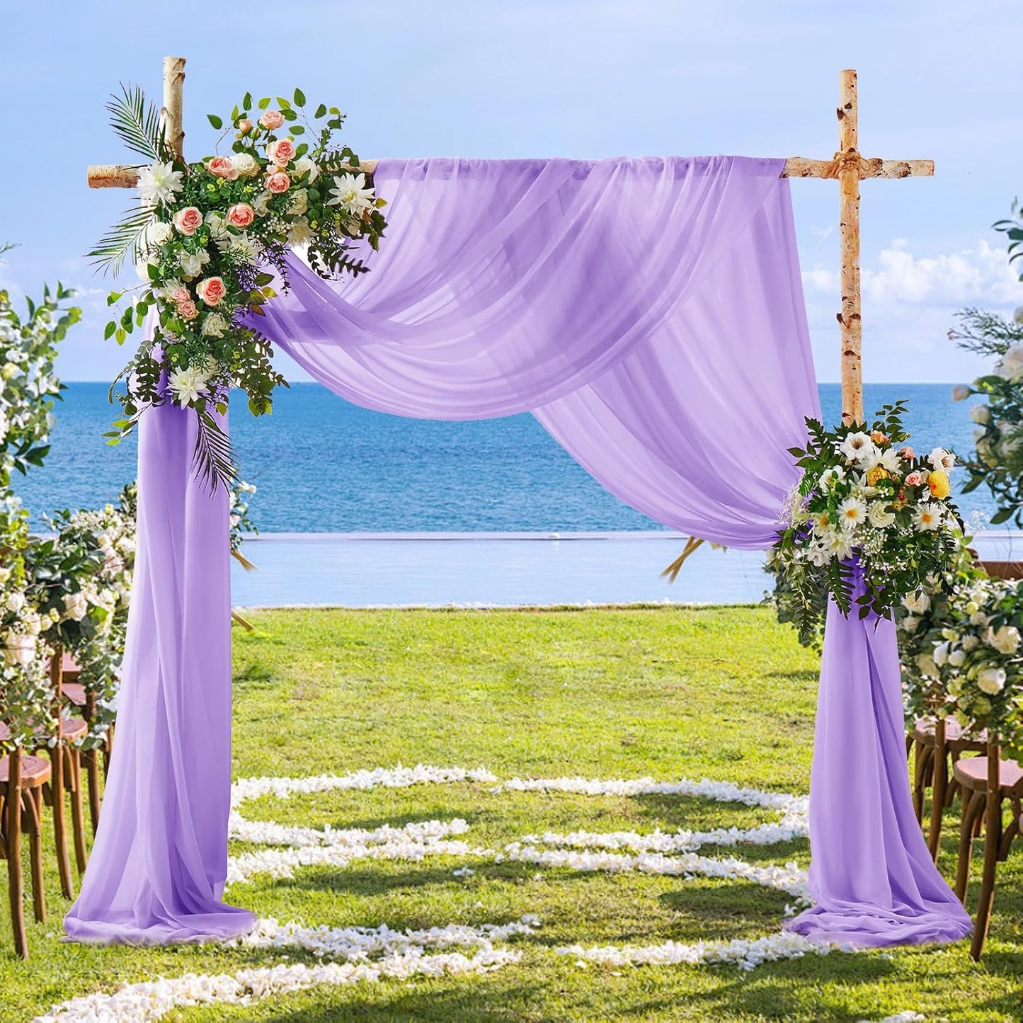 SiinvdaBZX 2 Panels Wedding Arch Draping Fabric 30" x 240' Lavender Purple Sheer Chiffon