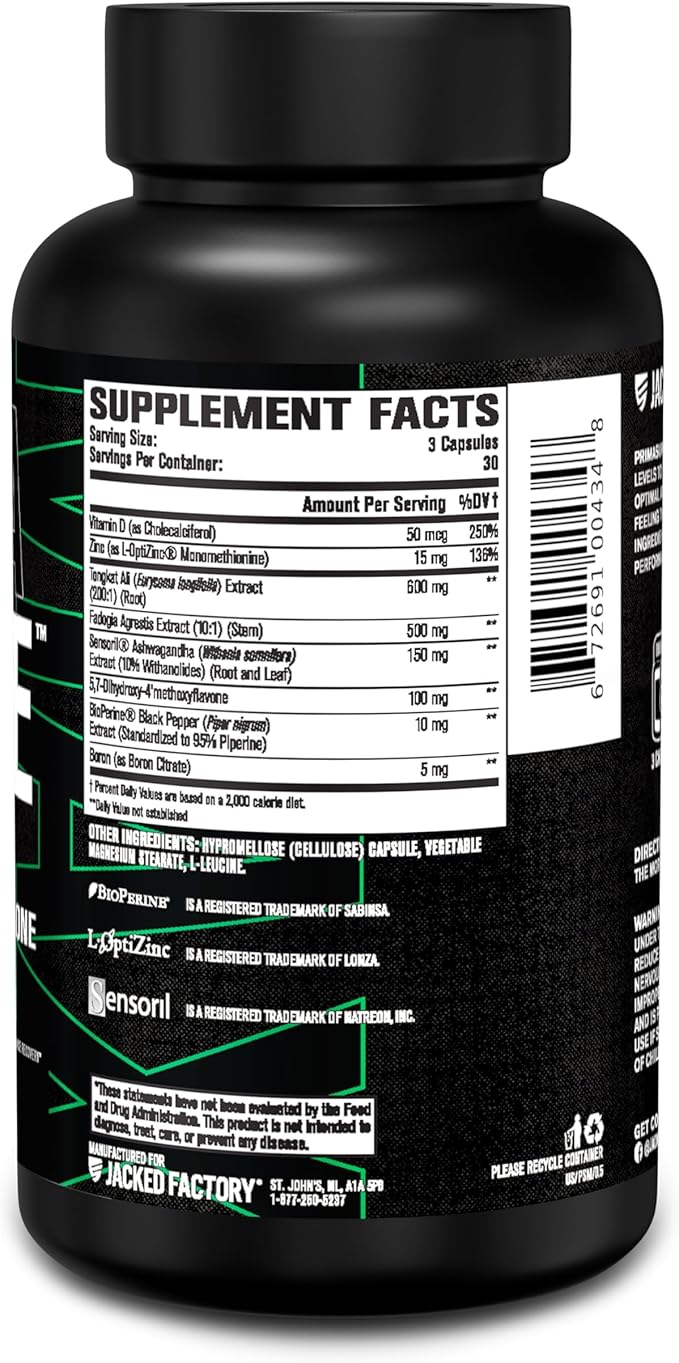 Jacked Factory Primasurge Max Testosterone Booster for Men - Natural Testosterone Supplement with Tongkat Ali, Fadogia Agrestis & Sensoril Ashwagandha - Test Booster for Muscle Mass - 90 Count