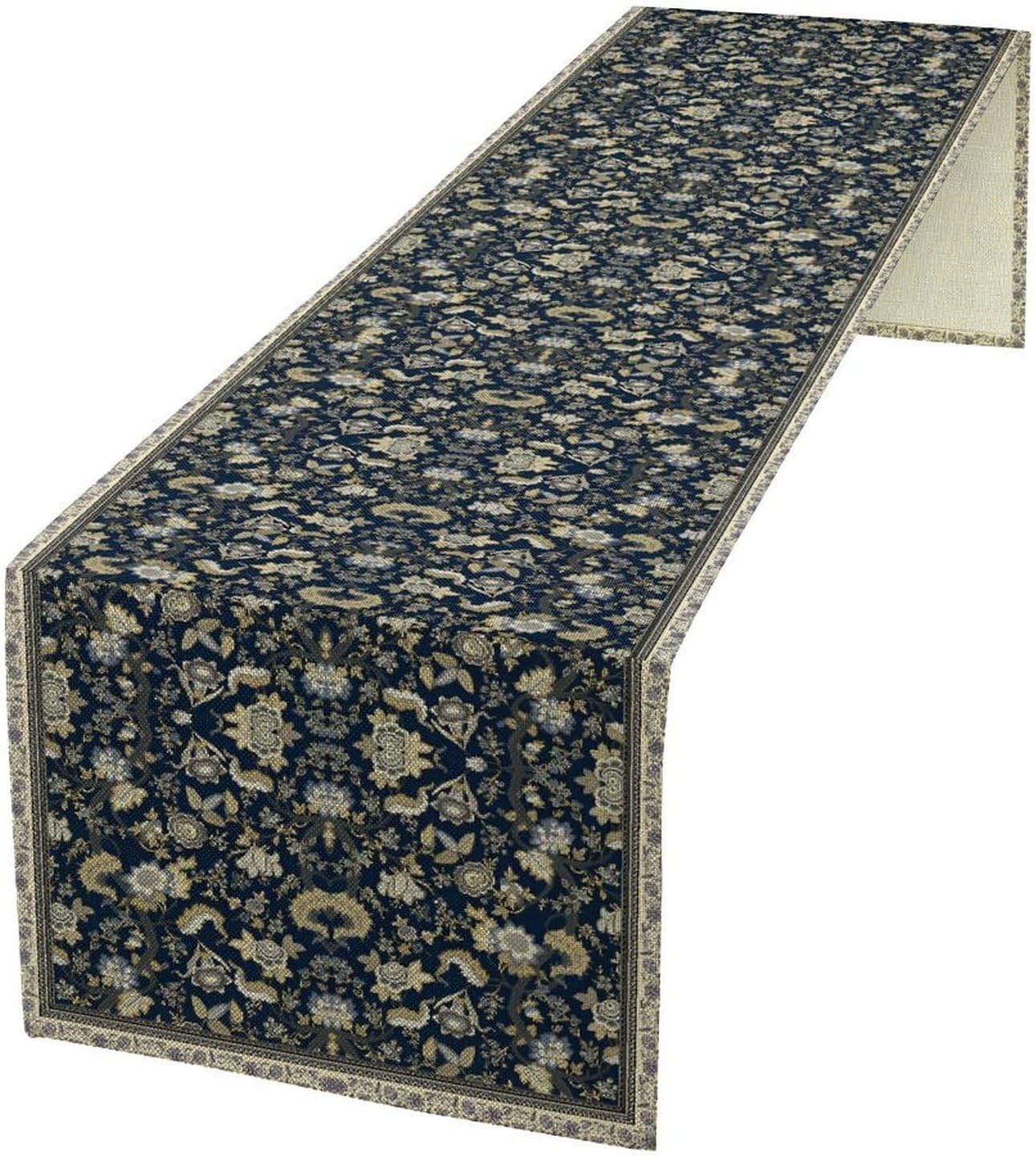 Vintage Boho Floral Table Runner, Morris Rustic Country Farmhouse Dark Blue Grey Retro Flower Pattern for Home Kitchen Table Decor Dining Coffee Room Party Decor 13x72in