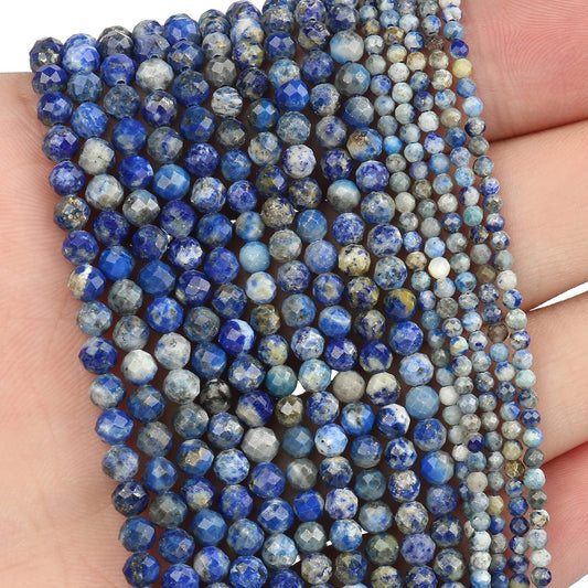 Song Xi 120pcs 3mm Natural Lapis Lazuli Gemstone Beads Faceted Round Loose Stone Beads for Jewelry Making
