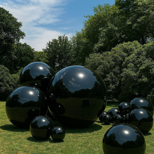 Inflatable Mirror Ball Set - Airtight PVC Spheres for Parties, Weddings, and Events. Perfect for Decoration, Hanging, and Displays. Includes Electric Pump (Black, 24in-2pk_32in_39in_47in_71")