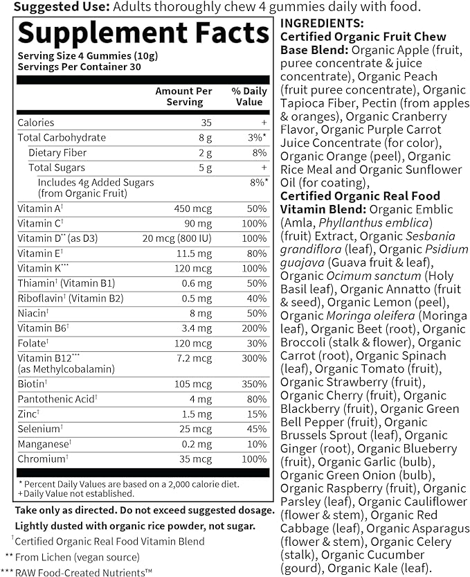 Garden of Life Organics Men's Gummy Vitamins - Berry - Certified Organic, Non-GMO, Vegan, Kosher Complete Multi - Methyl B12, C & D3 - Gluten, Soy & Dairy Free, 120 Real Fruit Chew Gummies