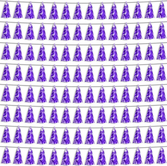 8P Purple Foil Fringe Metallic Tassel Streamers Banner Tassel Garland for Parade Floats, Bachelorette, Wedding, Birthday, Halloween, Christmas, Bridal/Baby Shower Party Decorations