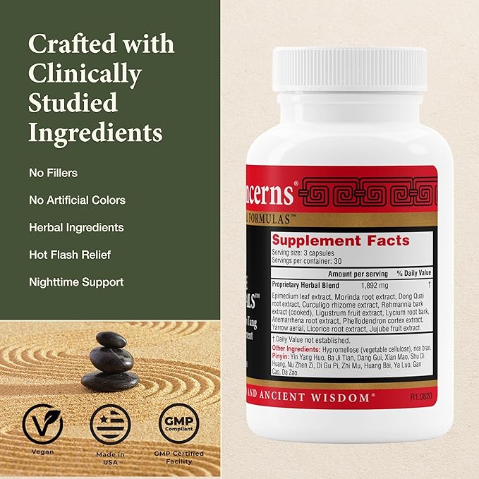 Health Concerns Three Immortals - Menopause Support Supplement - Powerful Relief for Hot Flashes, Hormone Imbalance & Night Sweats - Dong Quai, Epimedium, Morinda, Rehmannia & Lycium - 90 Capsules