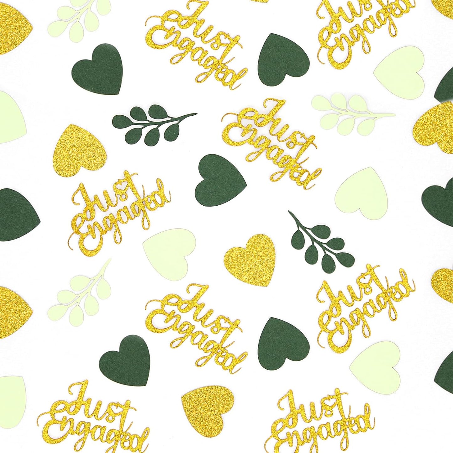 200PC Greenery Engagement Party Decorations Sage Green and Gold Heart Engagement Confetti Just Engaged Table Scatters for Nature Wedding Bridal Shower Bachelorette Party Decor Supplies