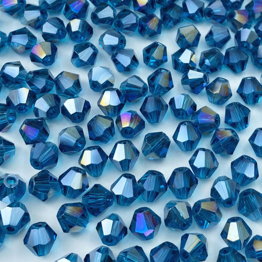 250pcs 6mm Bicone Crystal Glass Beads Loose Spacer Beads Faceted Craft Beads for Jewelry Making DIY Necklace Bracelet Earring Wind Chimes Suncatchers Ornamen(Peacoca Blue AB)