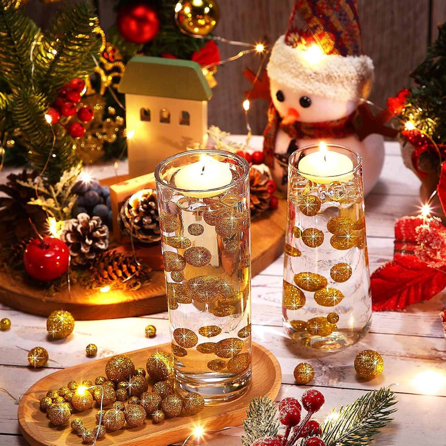 150 Pieces Vase Filler Faux Pearls Vase Makeup Beads No Hole Gloss Bead Mixed Sizes Round Pearl for Home Party Wedding Decor, 8/14/20 mm(Glitter Gold)