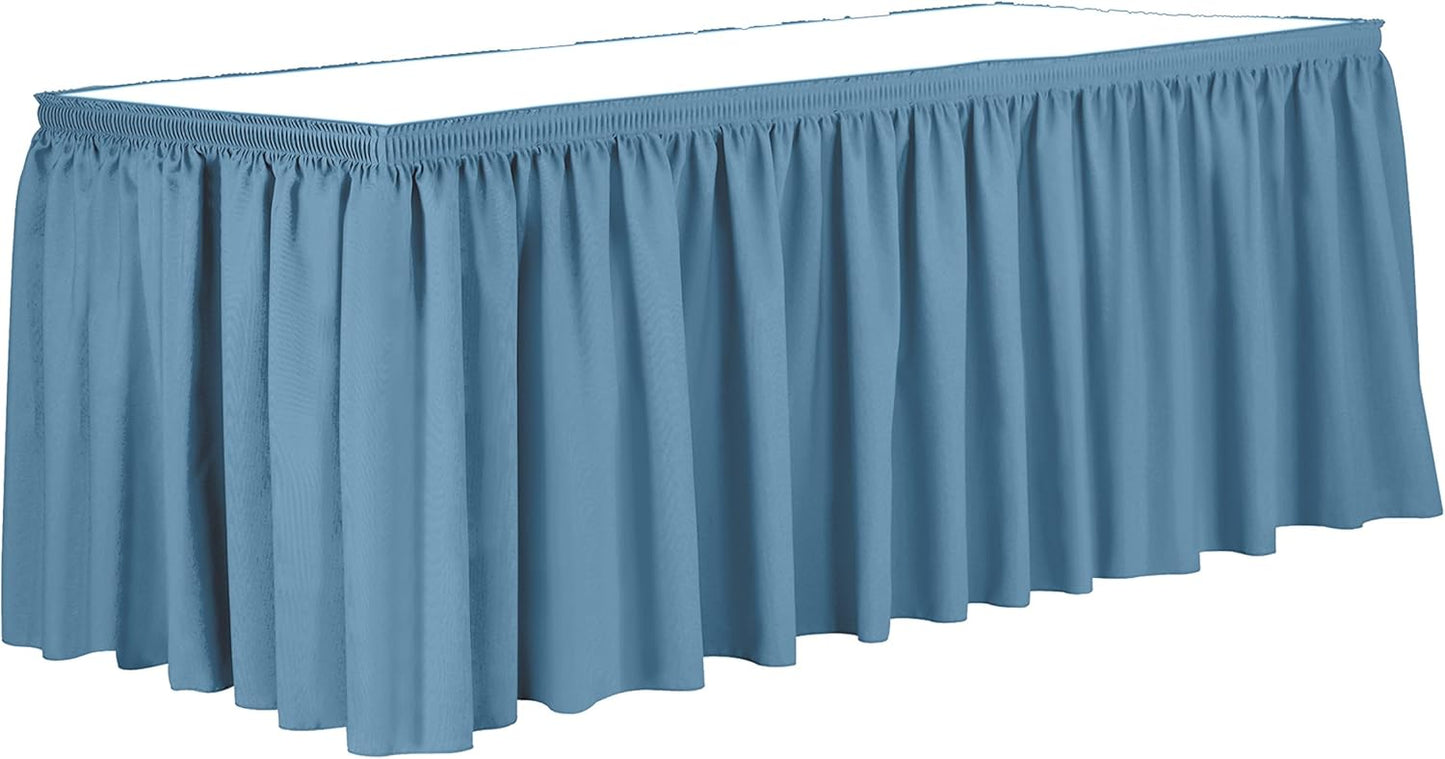 Ultimate Textile Pleat Polyester Fabric Table Skirt - Machine Washable Flame Resistant with Clips for Events, Weddings & Trade Shows, Cut & Sewn in Paterson, NJ - Light Blue, 7' Shirred Pleat