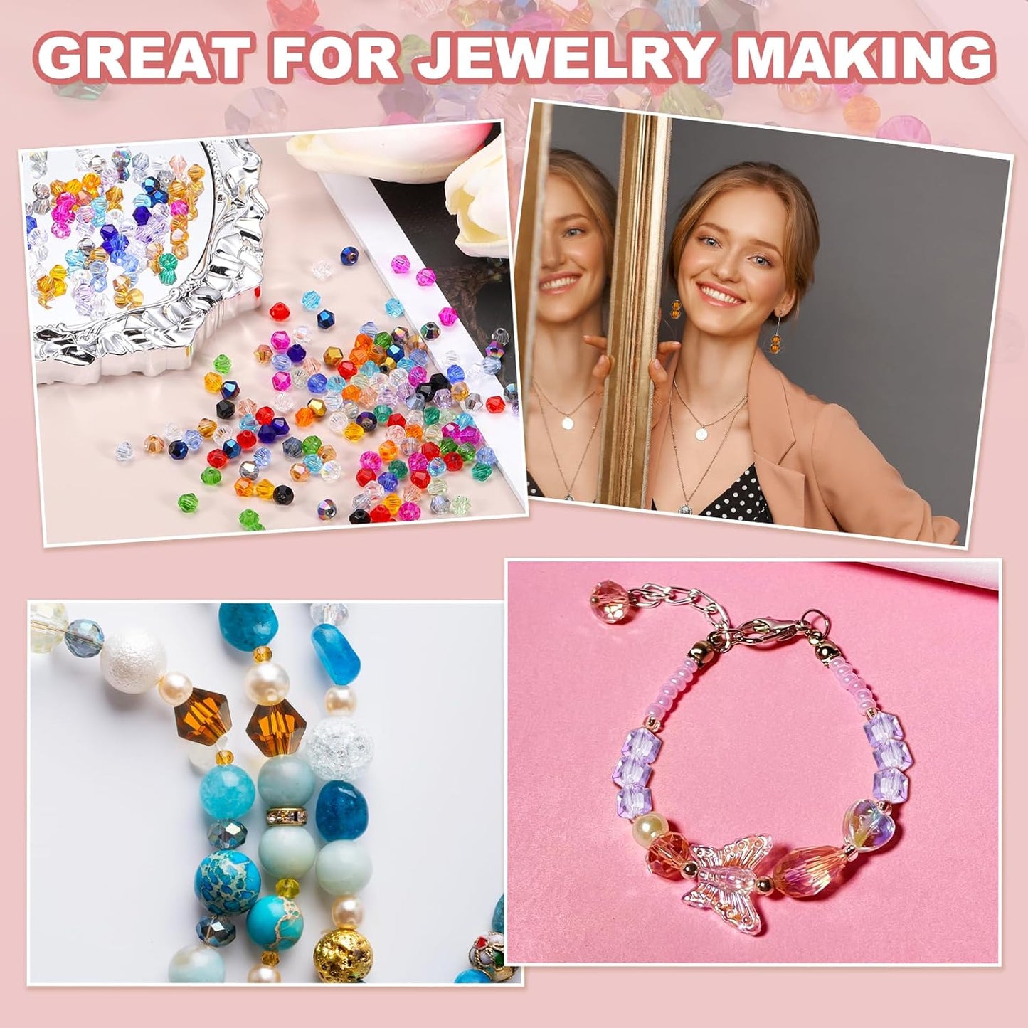 PATIKIL 1000pcs 4mm Bicone Glass Crystal Beads, Faceted Glass Spacer Beads with Box for Jewelry Making Bracelet Necklace Earrings DIY Suncatcher Craft, Water Red AB