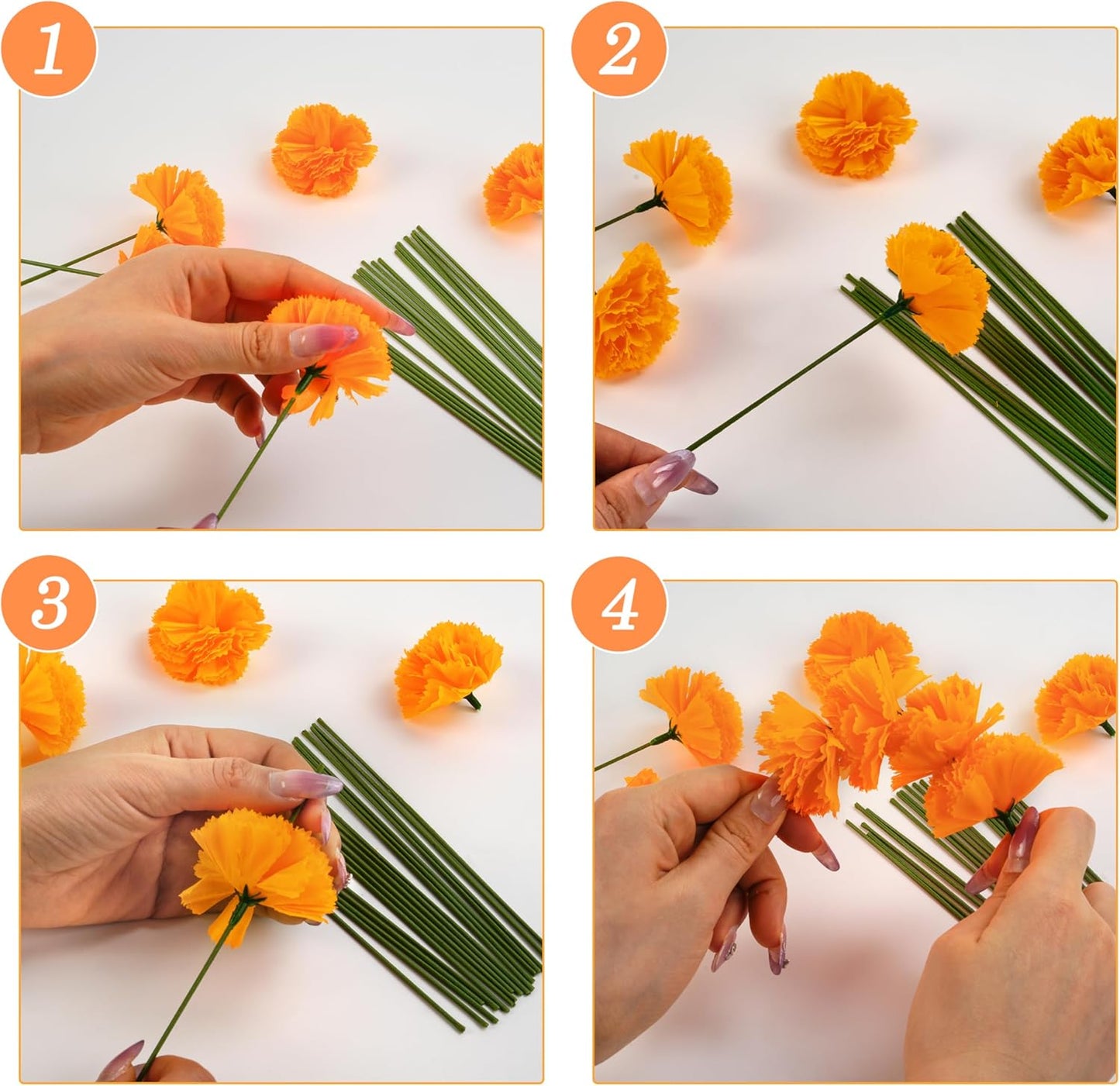50 Pcs Artificial Marigold Flowers,2" Silk Marigold Flower Heads with Stems,Orange Flowers Artificial for Diwali Decor,Indian Wedding,Home,DIY Wreath Garland,Day of The Dead Decorations