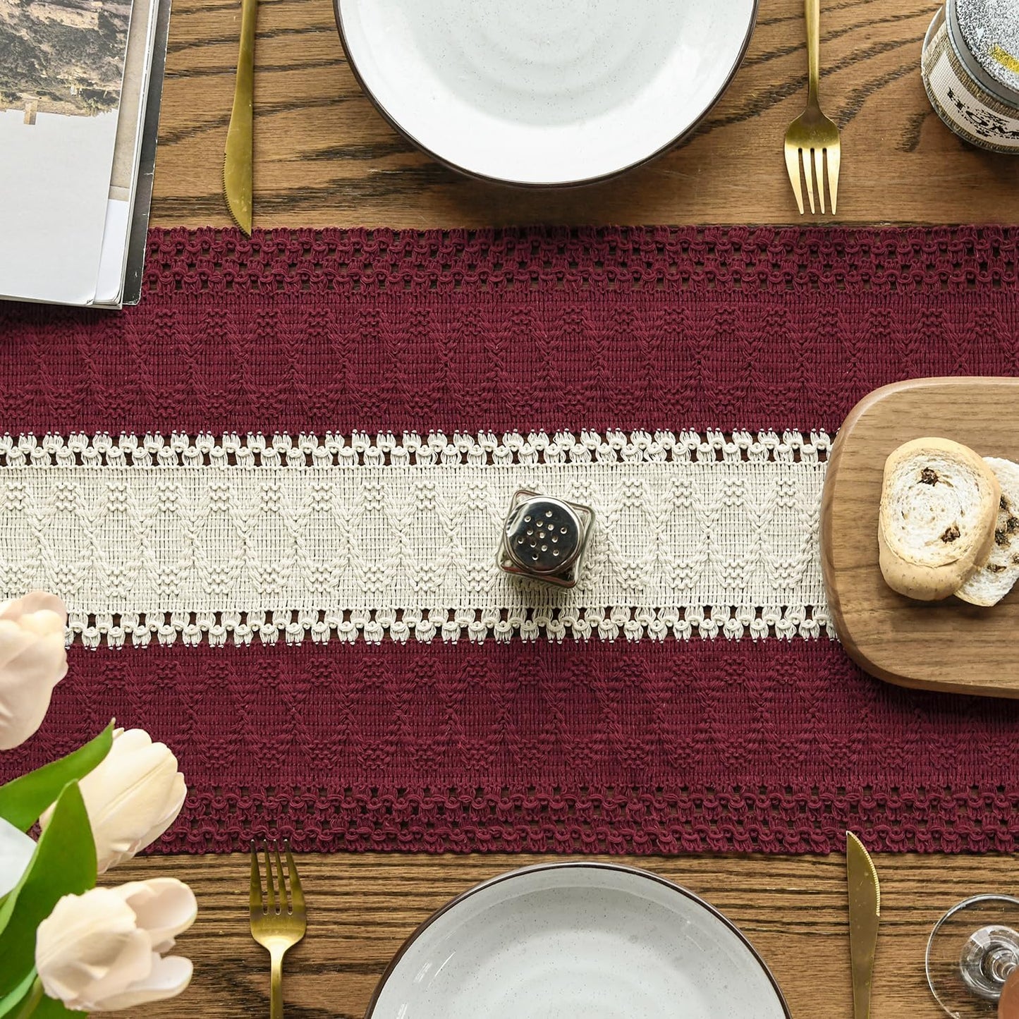 Artoid Mode Red Farmhouse Rustic Table Runner, Seasonal Hollow Kitchen Dining Table Decoration for Home Party Decor 12x120 Inch