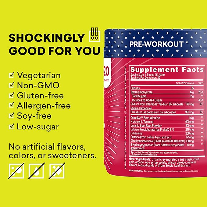 EBOOST POW Natural Pre Workout Powder - 20 Servings - Patriot Pop - Pre Workout Supplement for Performance, Joint Mobility Support, Energy, Focus - Men & Women - Non-GMO, Gluten-Free, No Creatine