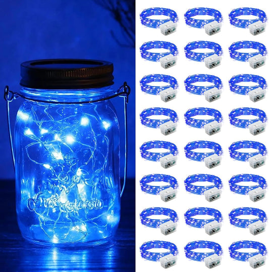 ZGWJ 24 Pack Fairy Lights Battery Operated, 7ft 20 Mini LED Fairy String Lights Silver Wire 3 Modes for DIY, Parties, Wedding, Bedroom, Halloween Christmas Decoration Blue