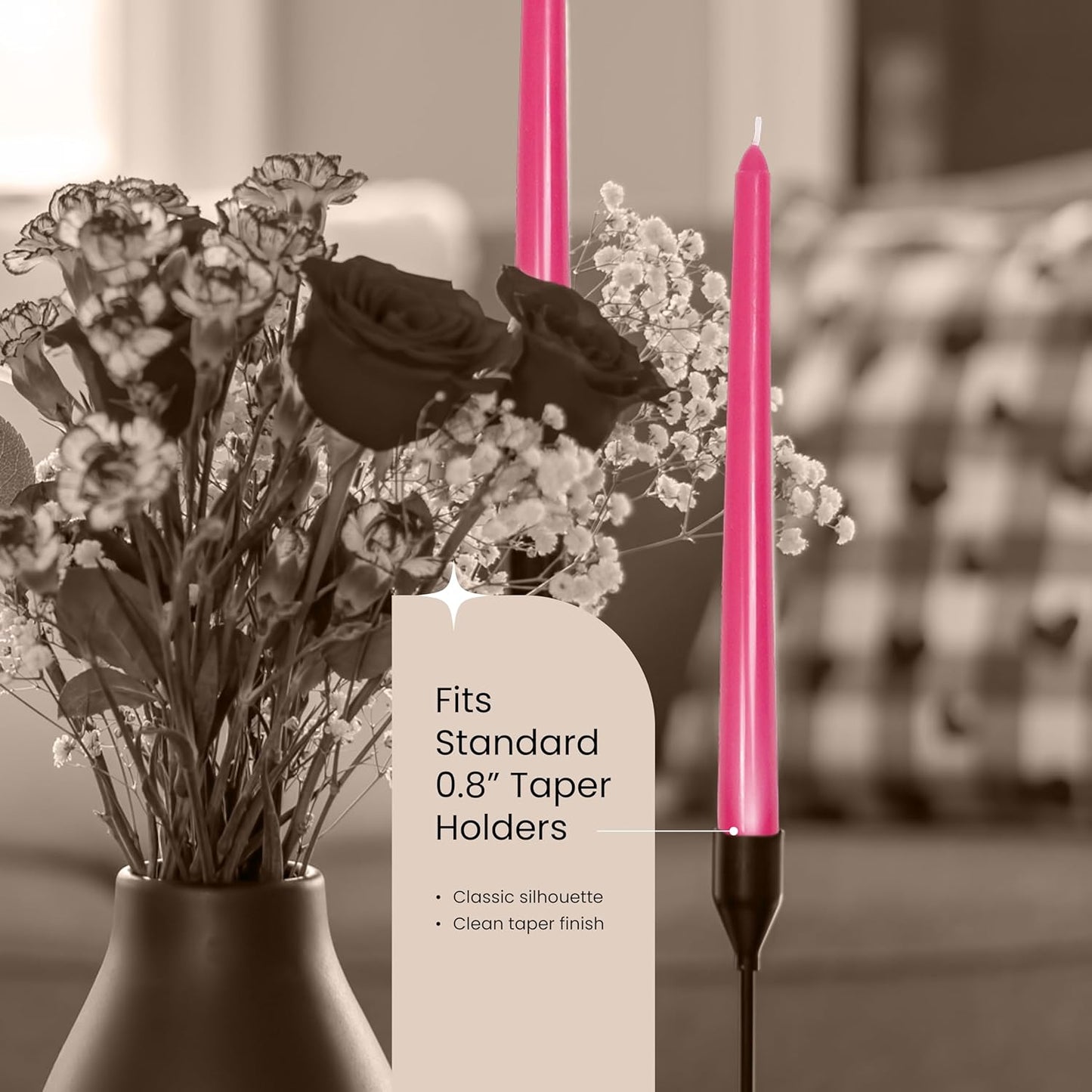 Leor & Lair Pink Taper Candles - 4 Pack 10" Hot Pink Candles - Unscented Long Burning Candlesticks for Birthday Parties, Summer Dining, Weddings & Home Decoration