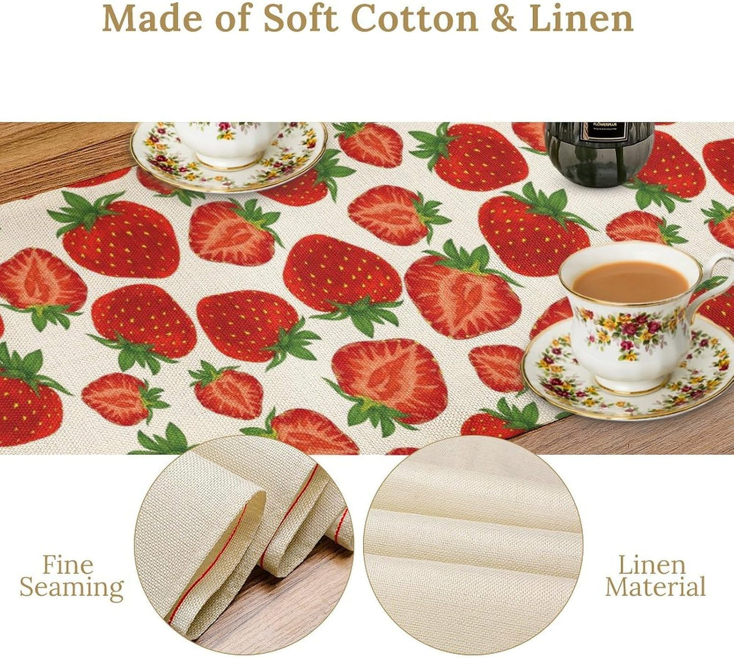 Strawberry Table Runner,Spring Summer Fruit Print Table Runner for Kitchen Dining Table Home Party Decoration 13x108 Inch