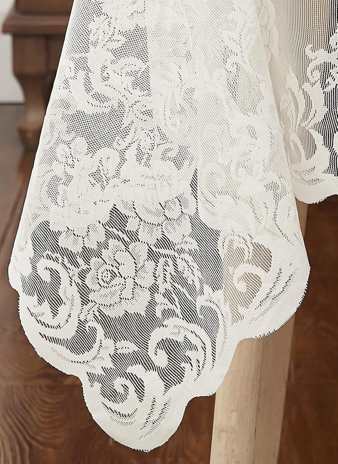 LinenZone Extra Large Ivory Round Tablecloth for Rustic Vintage Decor. Sheer Lace Table Cloth Works Great As Wedding Tablecloth or Thanksgiving Table Cover. (Mia 132 Round, Ivory)