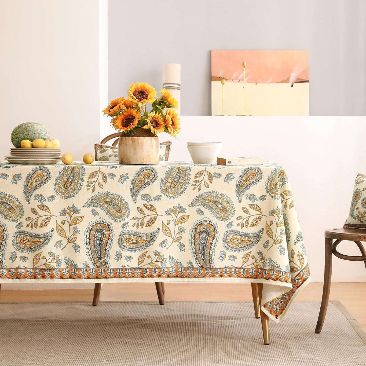 patdrea Designer Vintage French Rectangle Table Cloth,Italian Floral Wrinkle Free Farmhouse Tablecloth,Decor Table Cover for Kitchen Dining,Christmas,Tea Party,Thanksgiving,55"x87"-Lysaniya