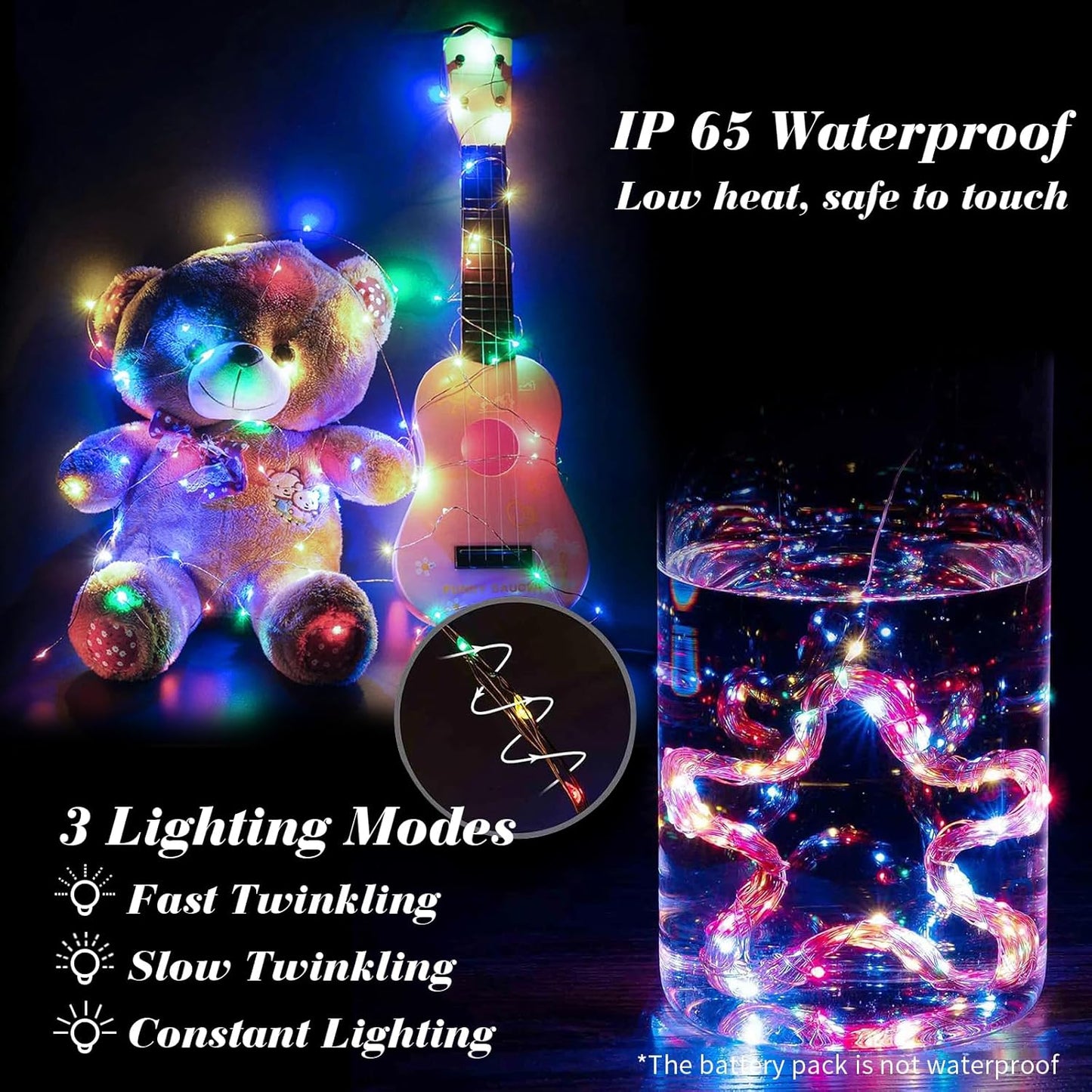 ZGWJ 24 Pack Fairy Lights Battery Operated, 7ft 20 Mini LED Fairy String Lights Silver Wire 3 Modes for DIY, Parties, Wedding, Bedroom, Halloween Christmas Decoration Colorful and Blue