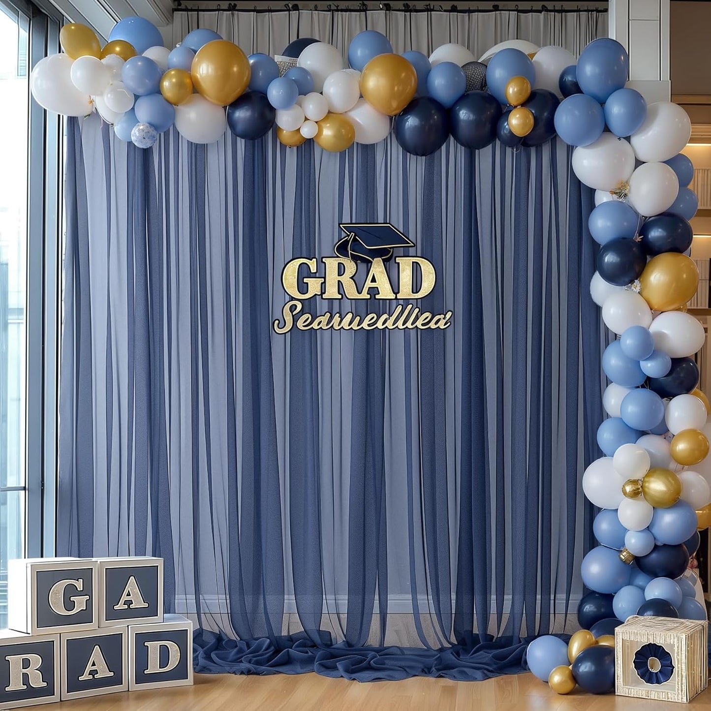 10ft X 10ft Navy Blue Tulle Backdrop Curtain for Parites, Sheer Backdrop Curtains Fabric Drapes for Wedding Ceremony Arch Party Stage Decorations