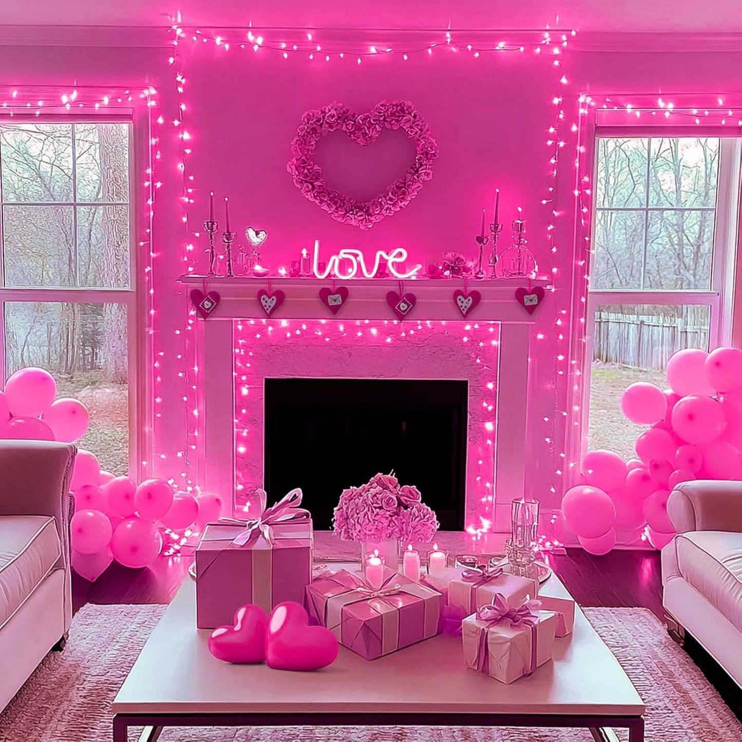 100 Count Pink Lights for Valentine's Day Decorations 20ft Mini Christmas String Lights White Wire Incandescent Bulb Waterproof Fairy Lights for Indoor Outdoor Xmas Tree Valentine's Day Décor