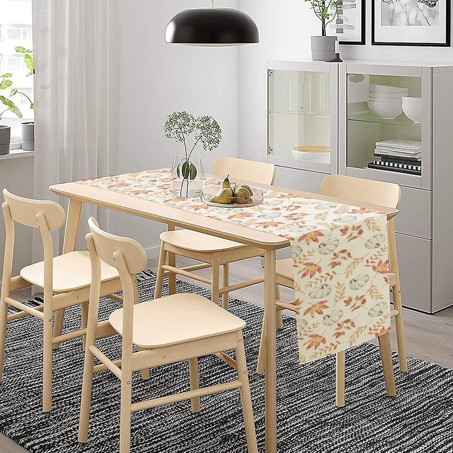 Pumpkin Leaves Table Runner,Seasonal Autumn Thanksgiving Kitchen Dining Table Decoration for Home Party Decor 13x90 Inch