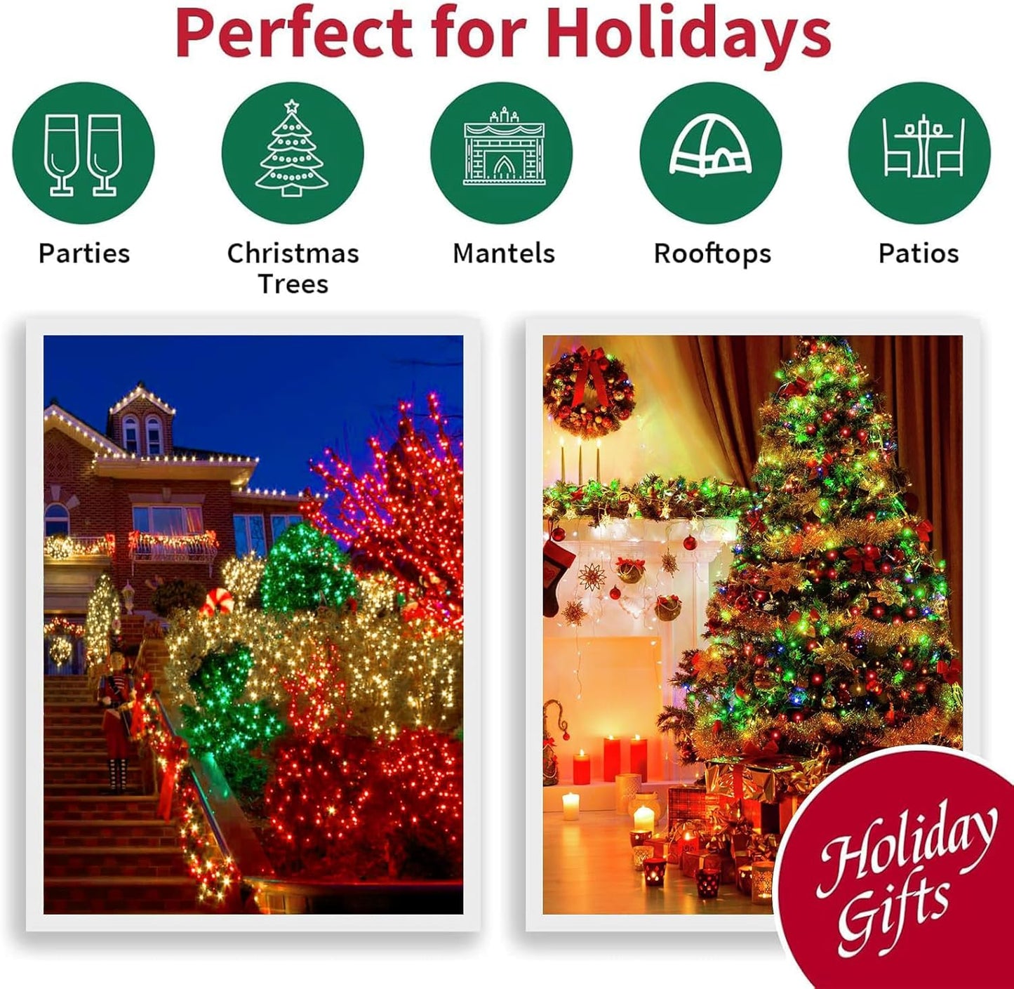 LAMPHOME 66ft Christmas Decorative Mini Lights, 200 LED Transparent Wire Fairy Starry String Lights Plug in, 16 Lighting Modes for Outdoor Xmas Tree Wedding Party Decoration (Red Green Warm)