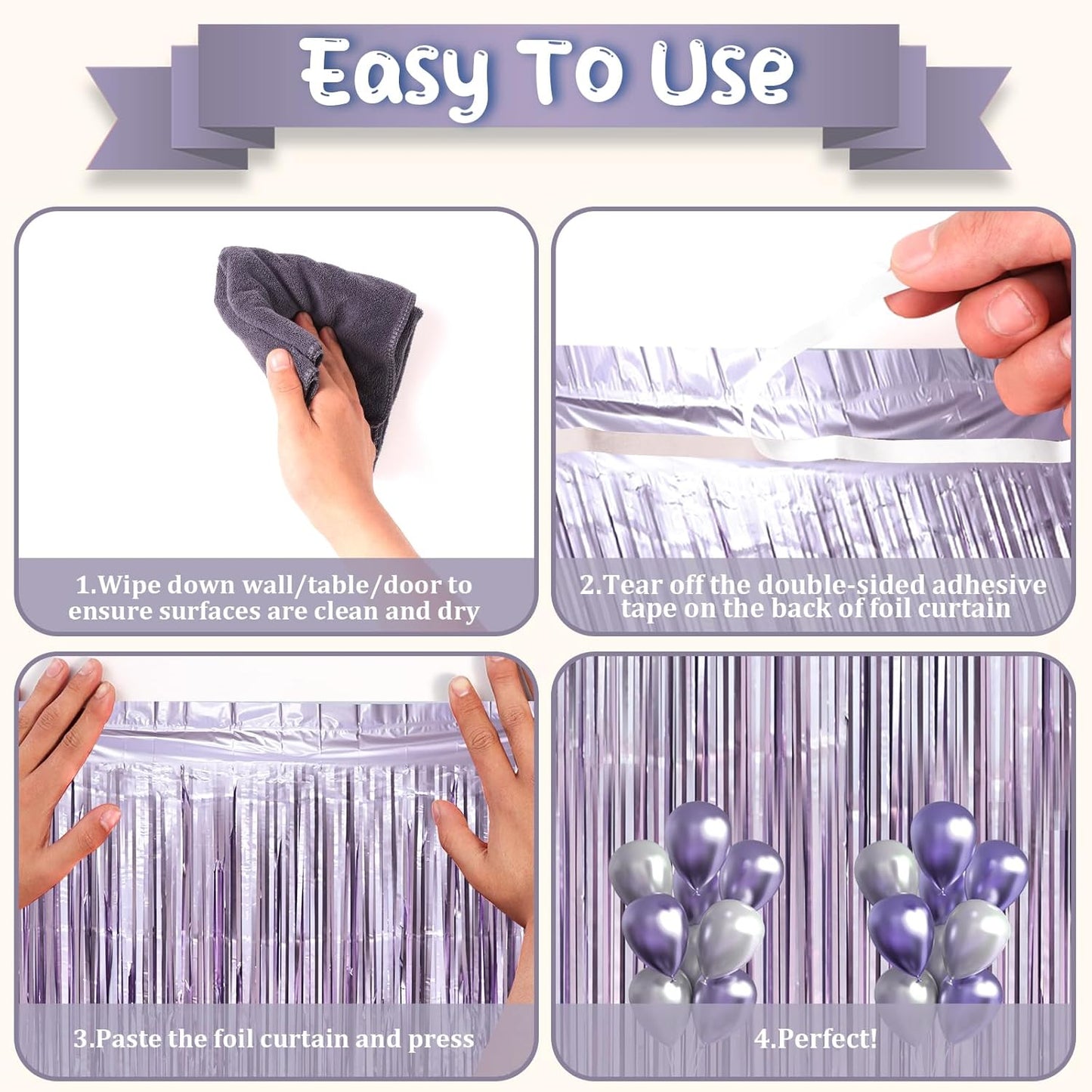 2 Pack Light Purple Foil Fringe Backdrop Curtains, Tinsel Streamers Party Decorations, Fringe Backdrop, Door Shimmer for Baby Shower or Birthday Party