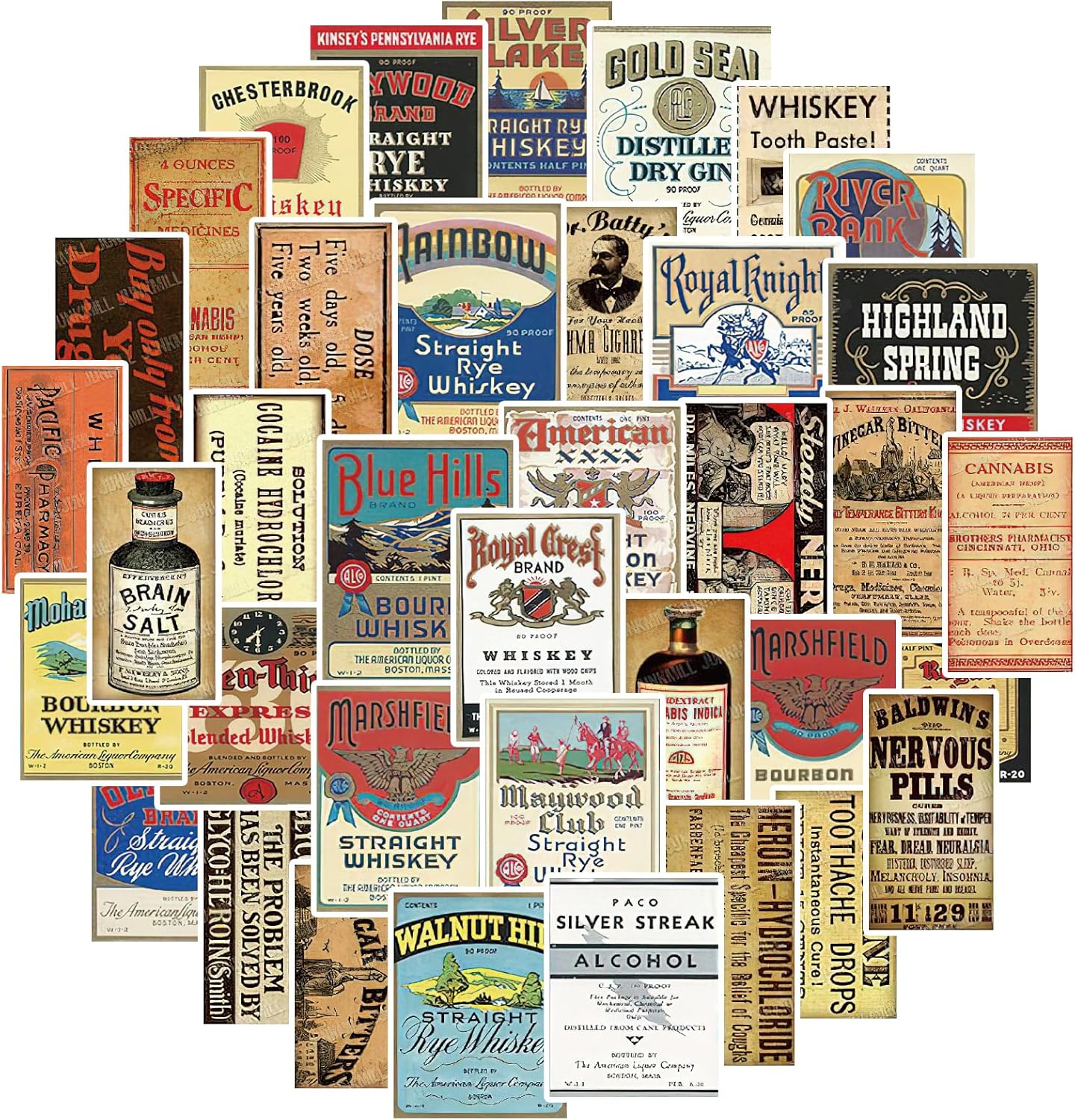 100 Pcs Vintage Wine Bottle Stickers,Liquor Bottle Lable Stickers for Envelope Seal, Scrapbook,Journals,Holiday Decor, DIY Crafts,Water Bottle