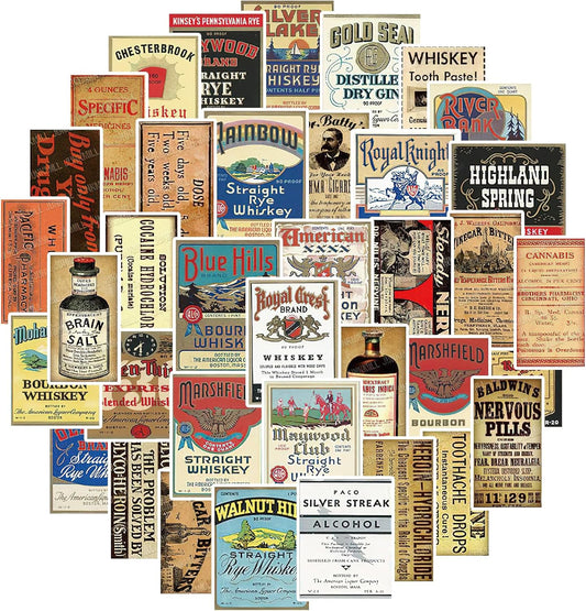 100 Pcs Vintage Wine Bottle Stickers,Liquor Bottle Lable Stickers for Envelope Seal, Scrapbook,Journals,Holiday Decor, DIY Crafts,Water Bottle